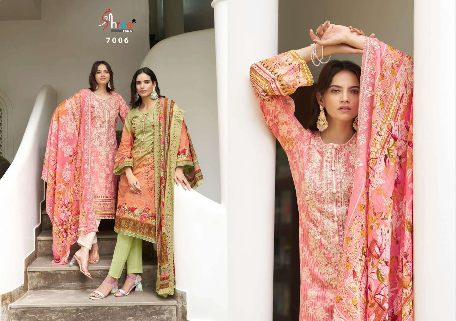 shree fab bin saeed lawn collection vol-7 7001-7006 series designer pakistani salwar kameez wholesaler surat gujarat
