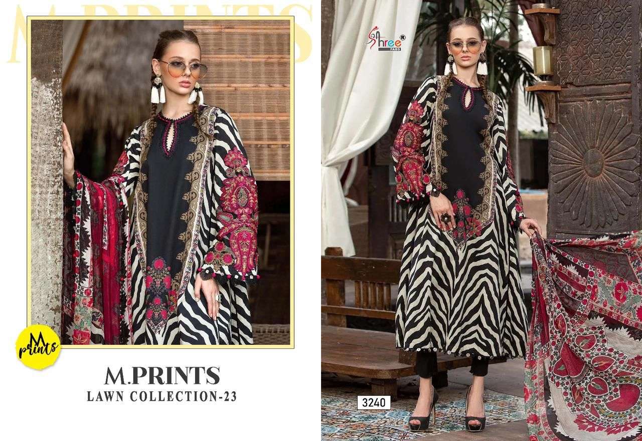 shree fab m print lawn collection-23 3239-3242 series designer pakistani salwar kameez wholesaler surat gujarat