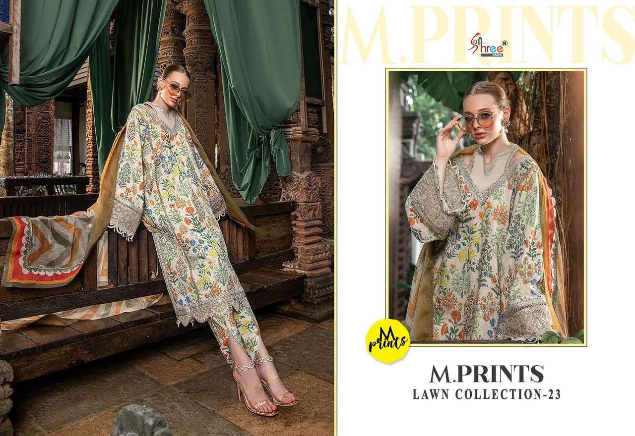 shree fab m print lawn collection-23 3239-3242 series designer pakistani salwar kameez wholesaler surat gujarat
