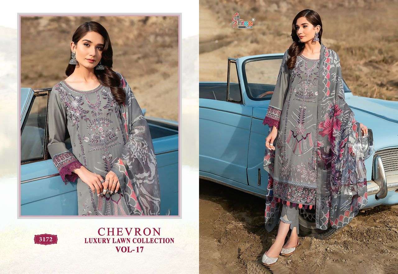 shree fabs chevron luxury lawn collection vol-17 3166-3173 series fancy salwar kameez catalog wholesale price 