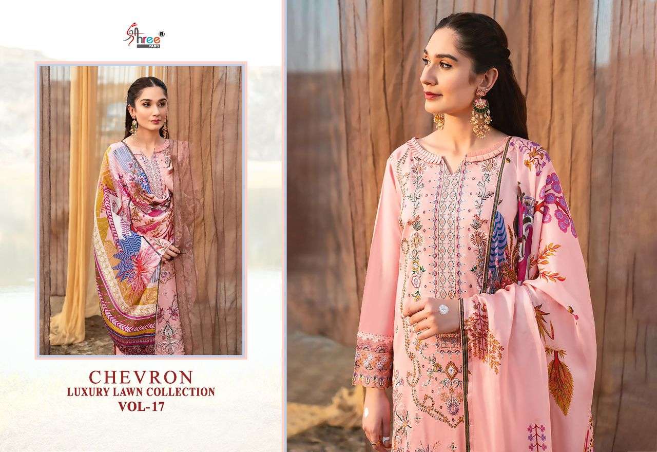 shree fabs chevron luxury lawn collection vol-17 3166-3173 series fancy salwar kameez catalog wholesale price 