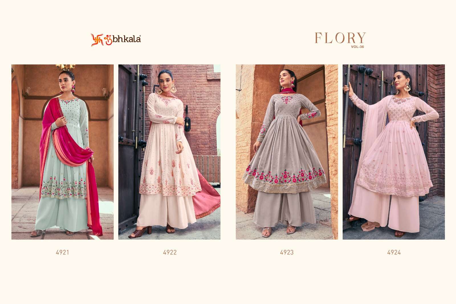 shubhkala flory vol-36 4921-4924 series latest designer readymade plazzo salwar kameez wholesaler surat
