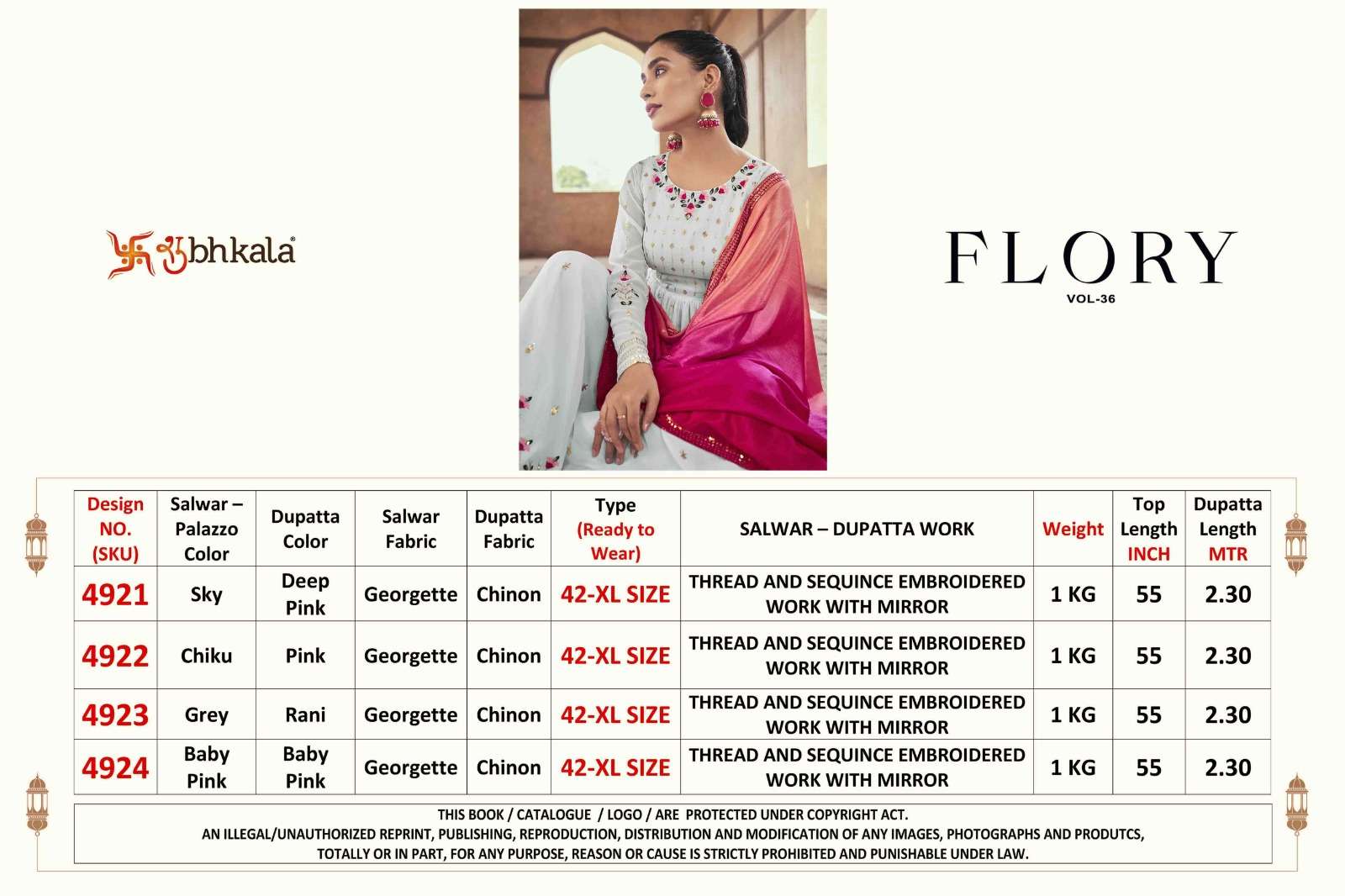 shubhkala flory vol-36 4921-4924 series latest designer readymade plazzo salwar kameez wholesaler surat
