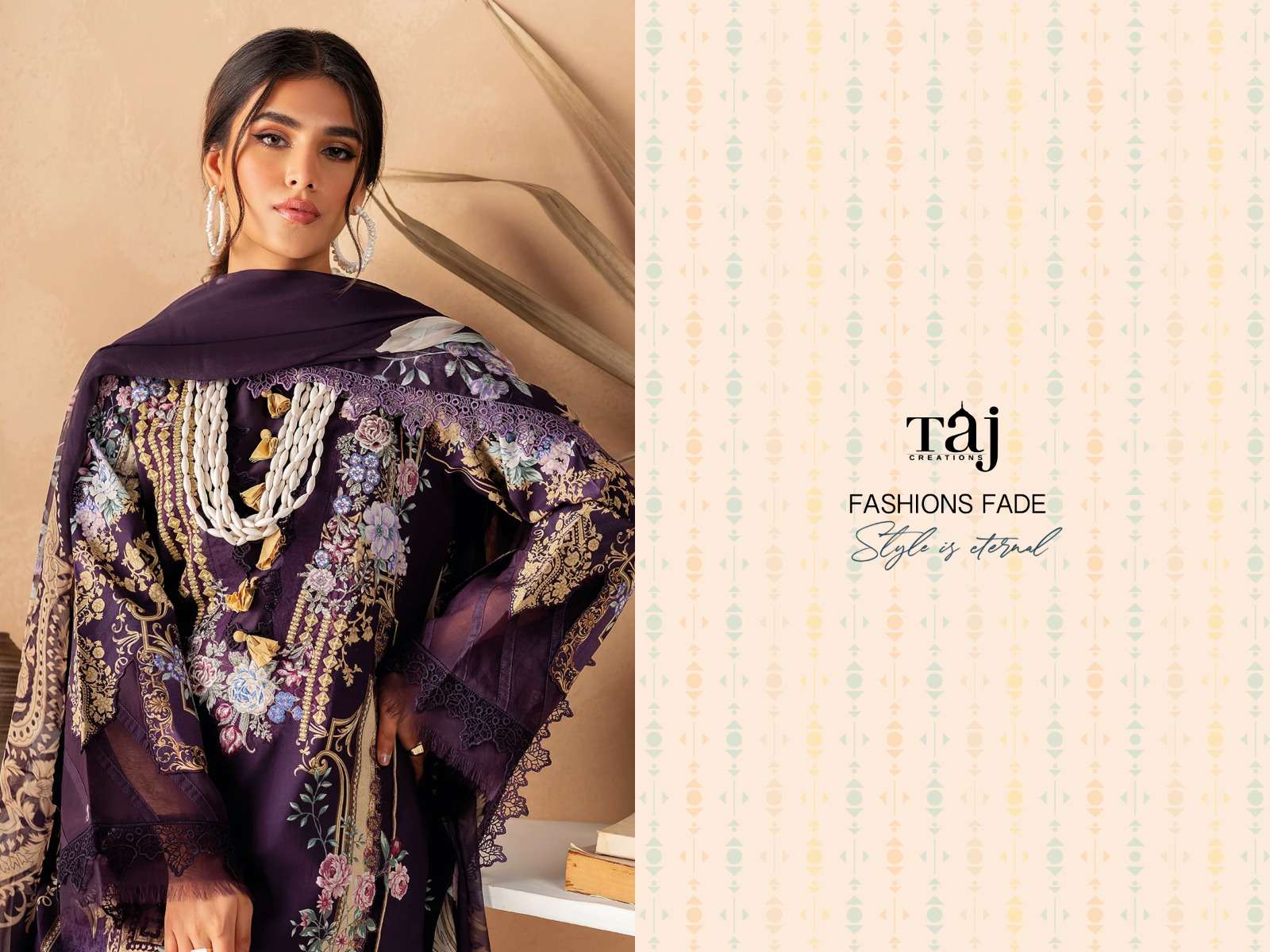 taj creation firdous ayzal 111-112 series designer pure cotton dupatta pakistani salwar kameez wholesale price surat