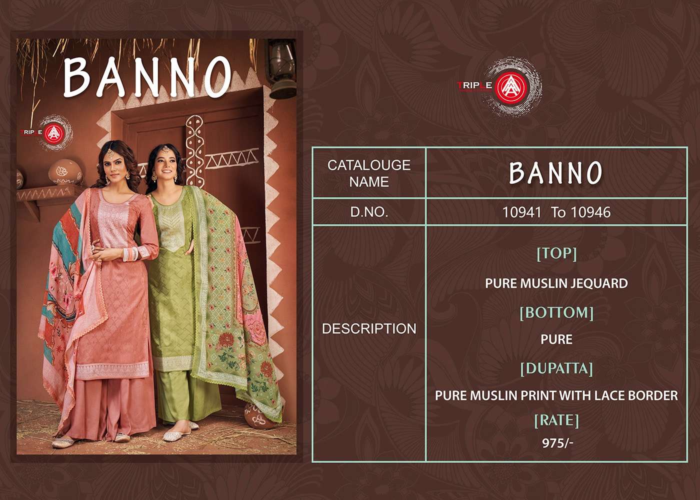 triple a banno 10941-10946 series fancy designer wedding wear salwar kameez at wholesale price surat gujarat