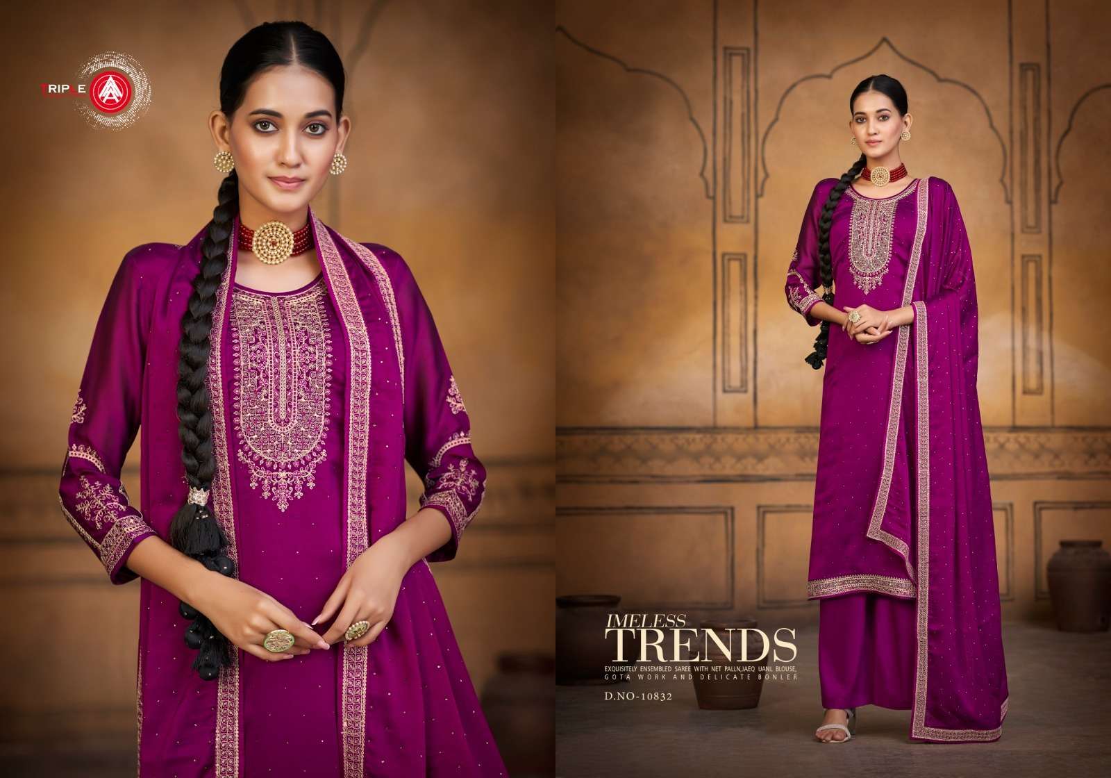 triple a lakeer 10831-10836 series designer fancy wedding wear salwar kameez wholesaler surat gujarat