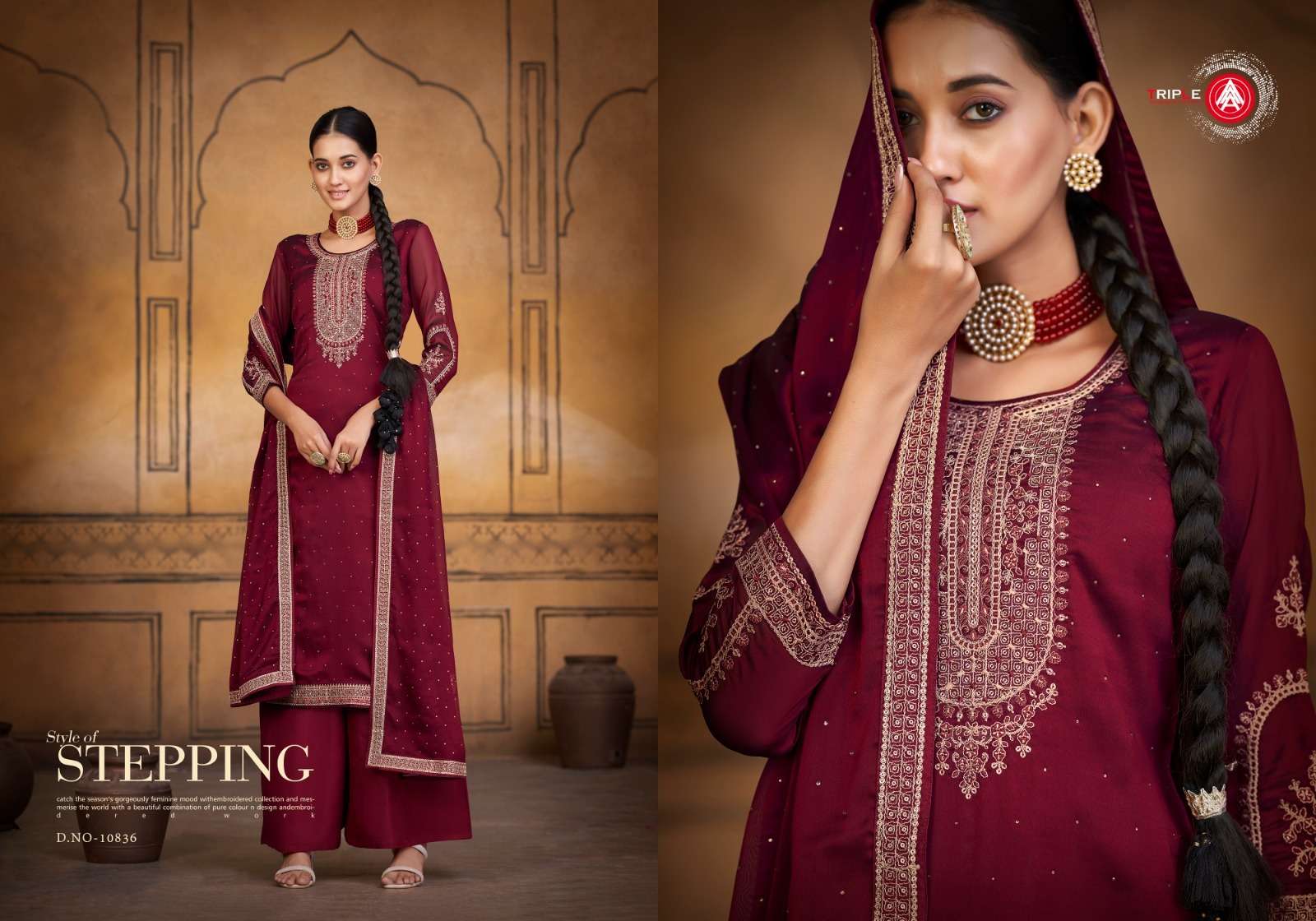 triple a lakeer 10831-10836 series designer fancy wedding wear salwar kameez wholesaler surat gujarat