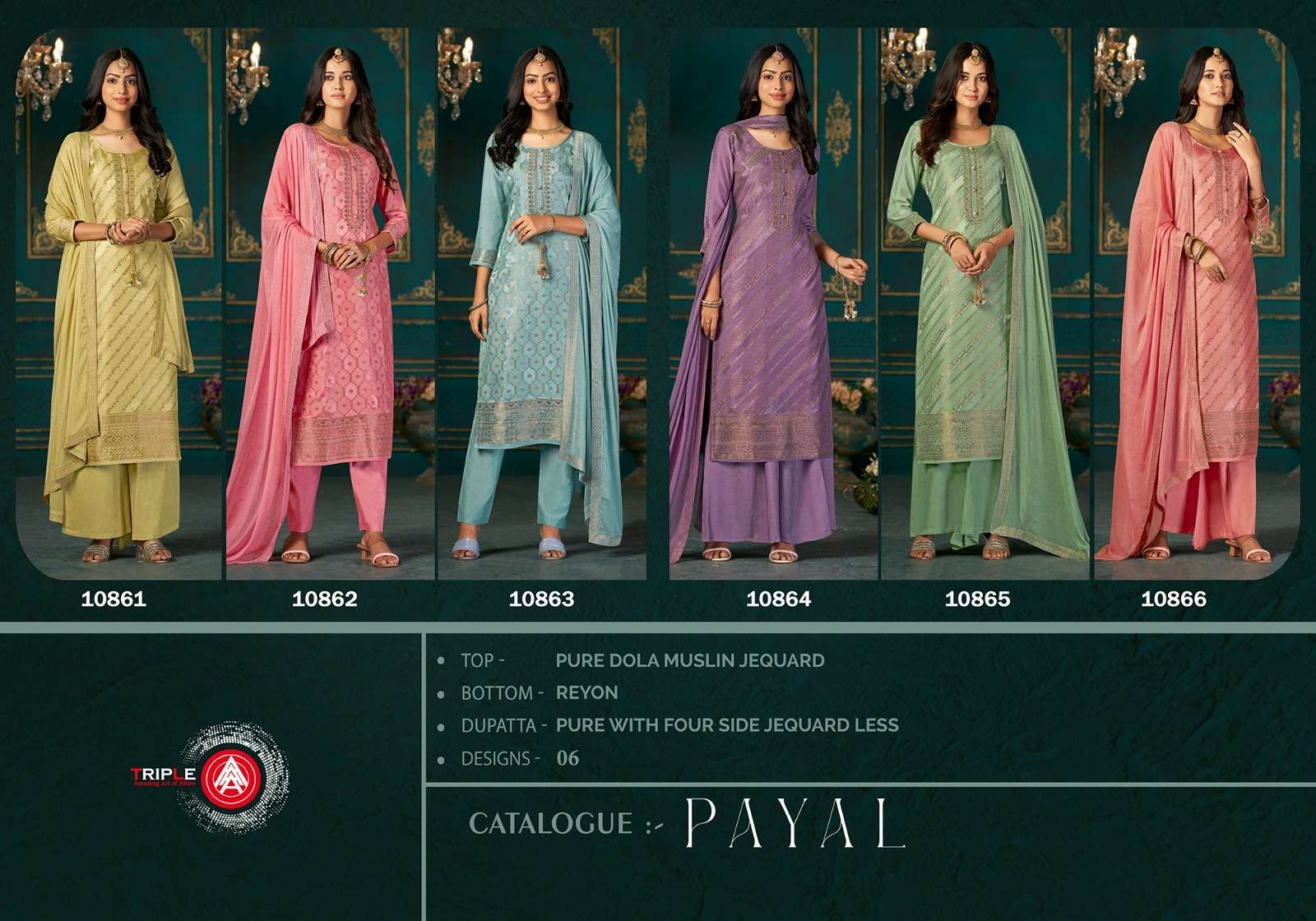 triple a payal 10861-10866 series latest designer salwar kameez wholesaler surat gujarat
