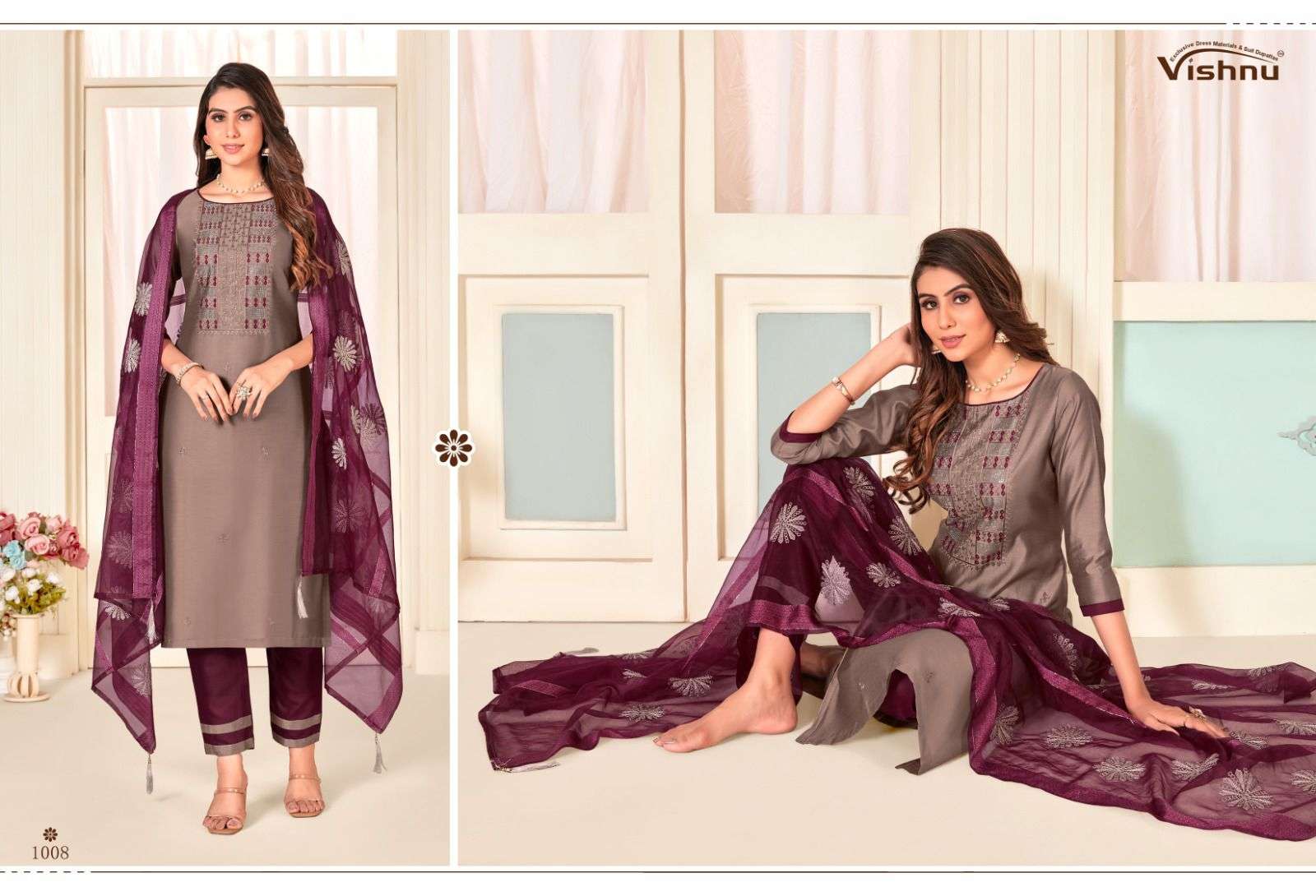 vishnu pasoori 1001-1012 series latest designer party wear kurti with pant and dupatta wholesale price surat