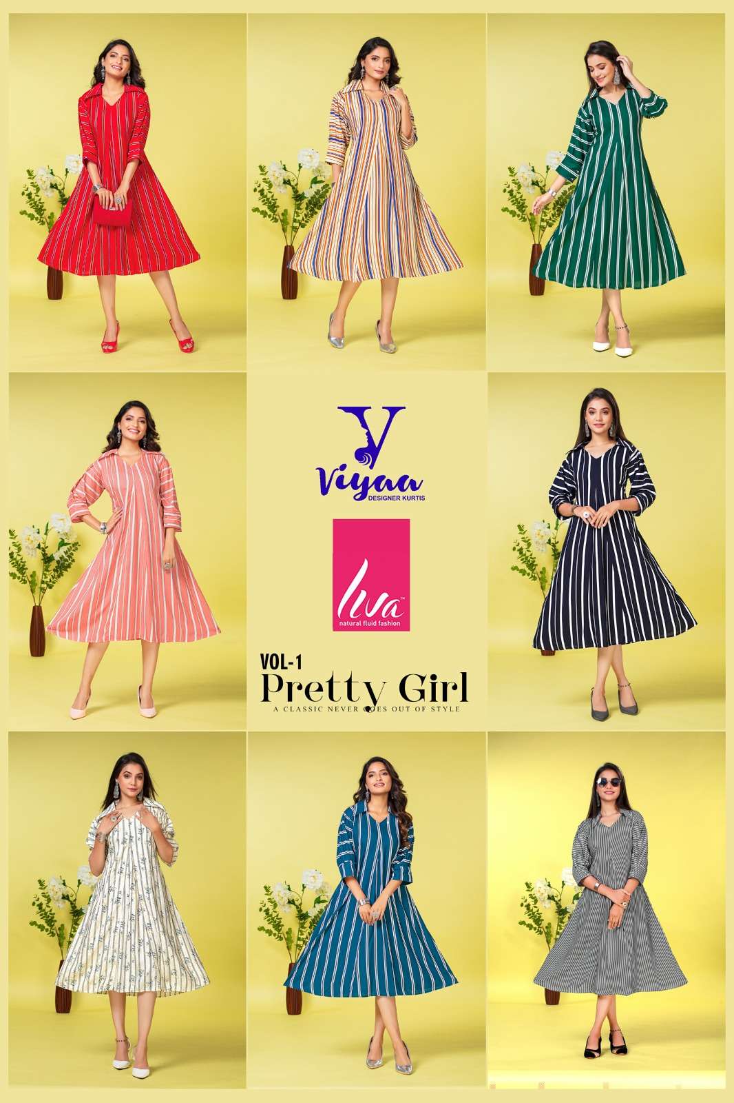 viyaa pretty girl vol-1 101-108 series designer one piece kurti wholesaler surat gujarat