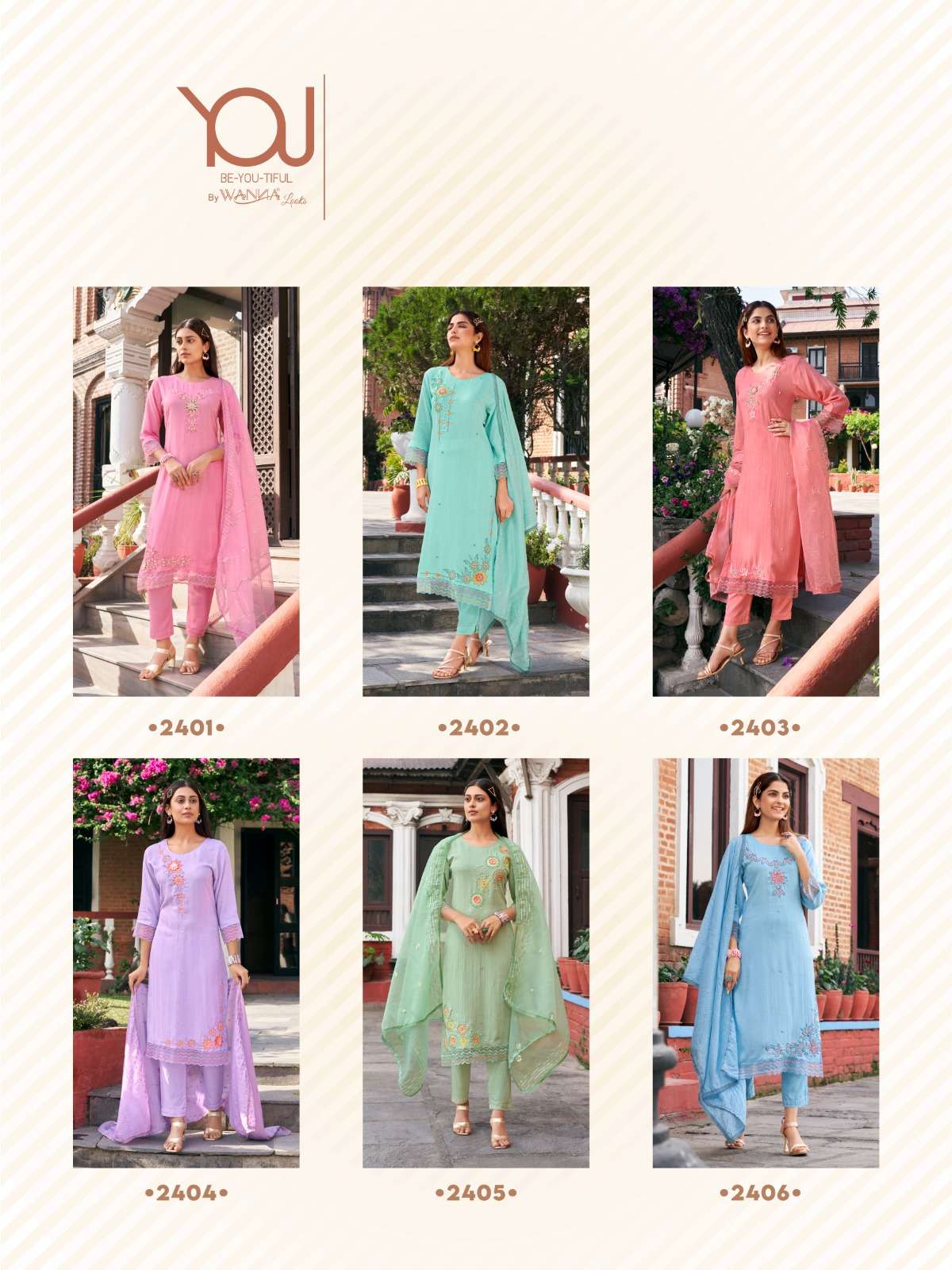 wanna saachi 2401-2406 series designer latest partywear kurti set wholesaler surat gujarat