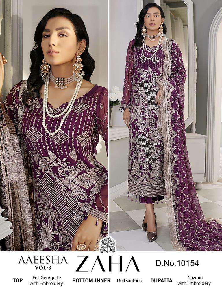 zaha aaeesha vol-3 10154-10157 series latest pakistani salwar kameez wholesaler surat gujarat