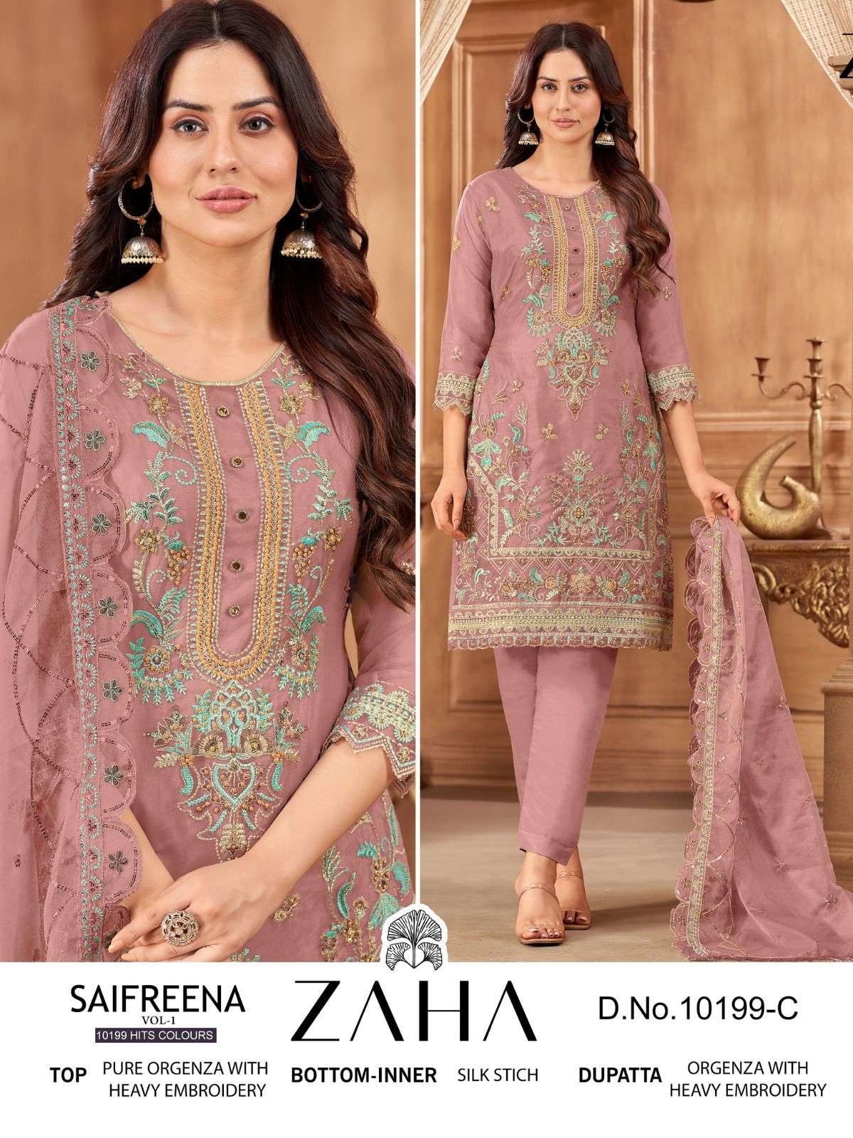 zaha saifreena vol-1 10199 colour series salwar kameez readymade wholesaler surat gujarat