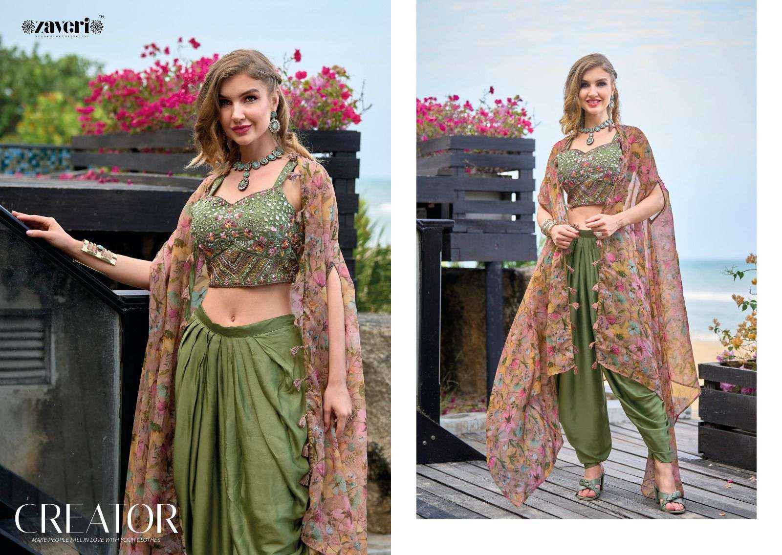zaveri liana 1134-1137 series designer indo western wedding outfit wholesaler surat gujarat