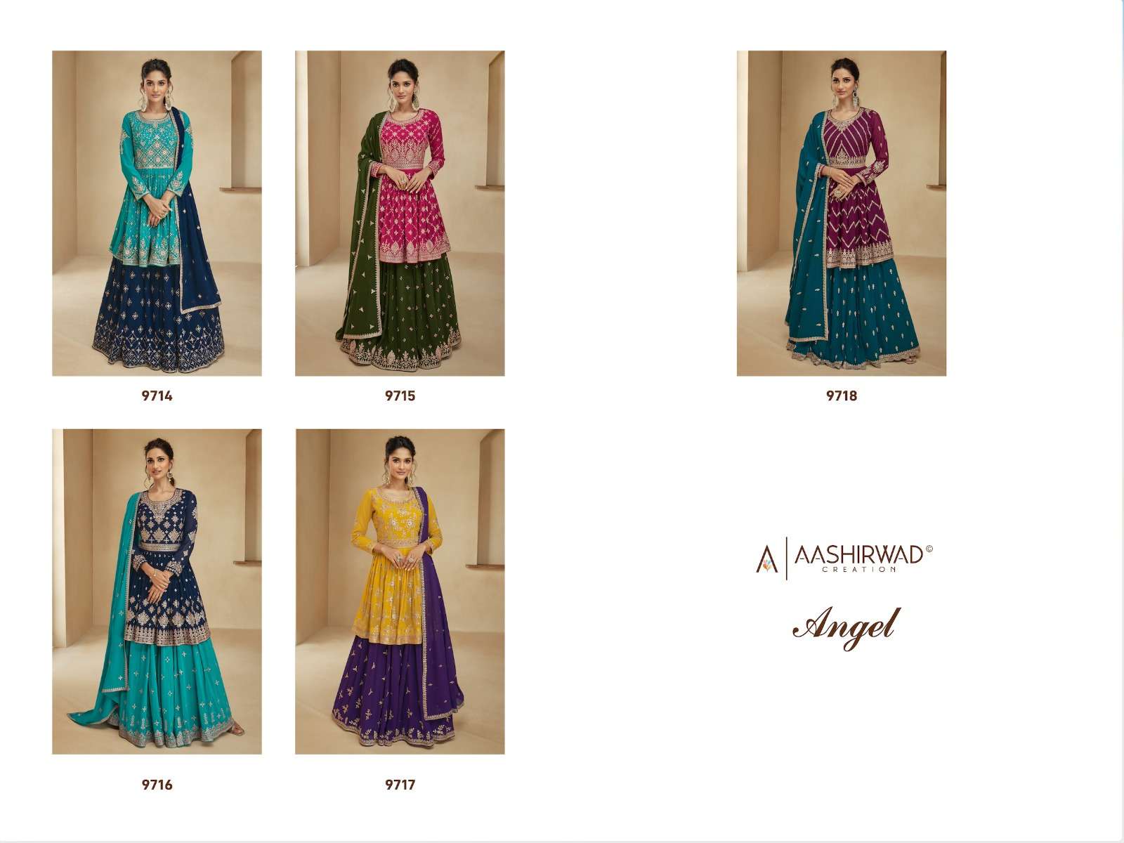 aashirwad angel 9714-9718 series latest designer readymade salwar kameez wholesaler surat gujarat