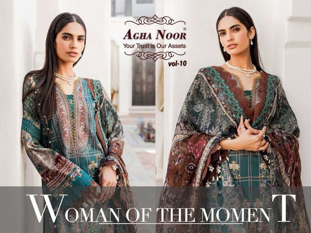 agha noor luxury lawn collection vol-10 10001-10008 series latest pakistani salwar kameez wholesaler surat gujarat