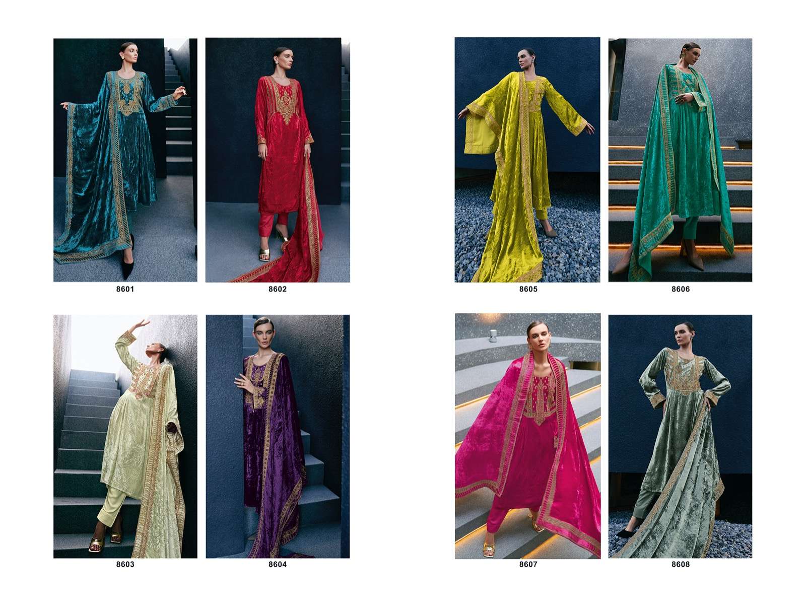 aiqa lifestyle edinburgh 8601-8608 series latest designer salwar kameez wholesaler surat gujarat