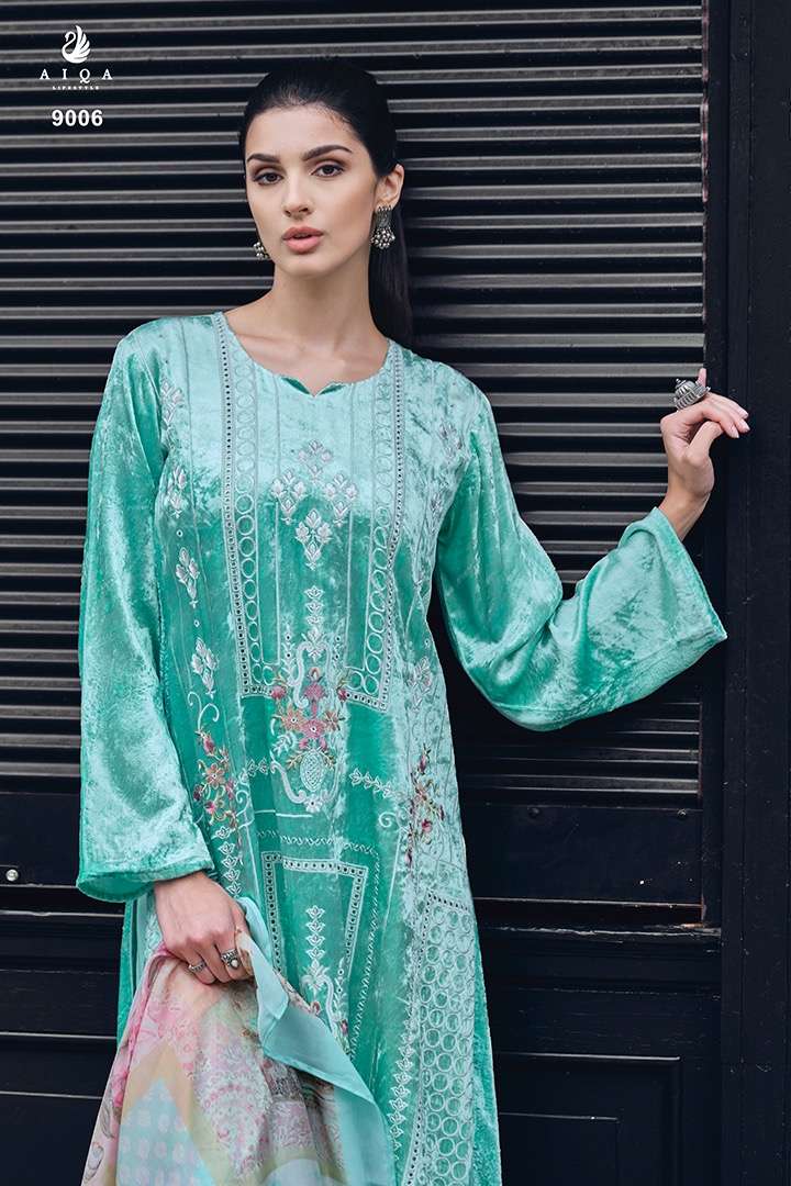aiqa lifestyle raghbat 9001-9006 series latest designer salwar kameez wholesaler surat gujarat