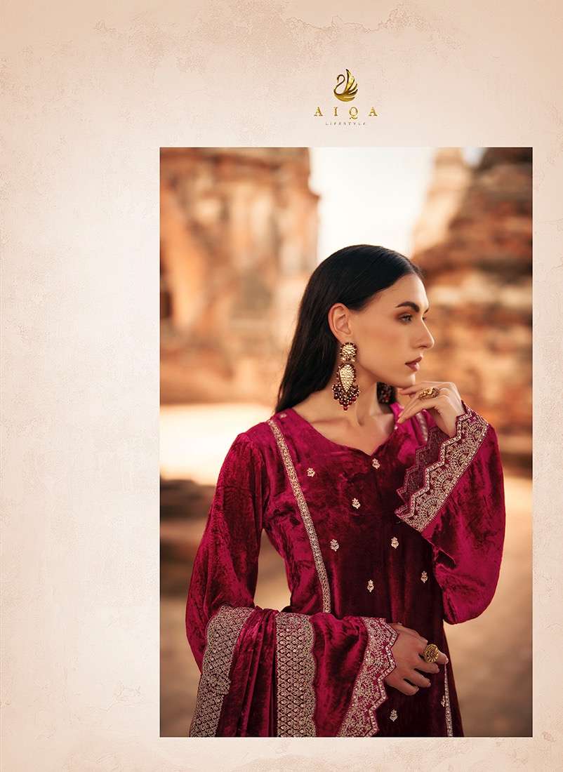 aiqa lifestyle velvet shenanigans 9001-9007 series designer pakistani velvet salwar kameez wholesaler surat gujarat