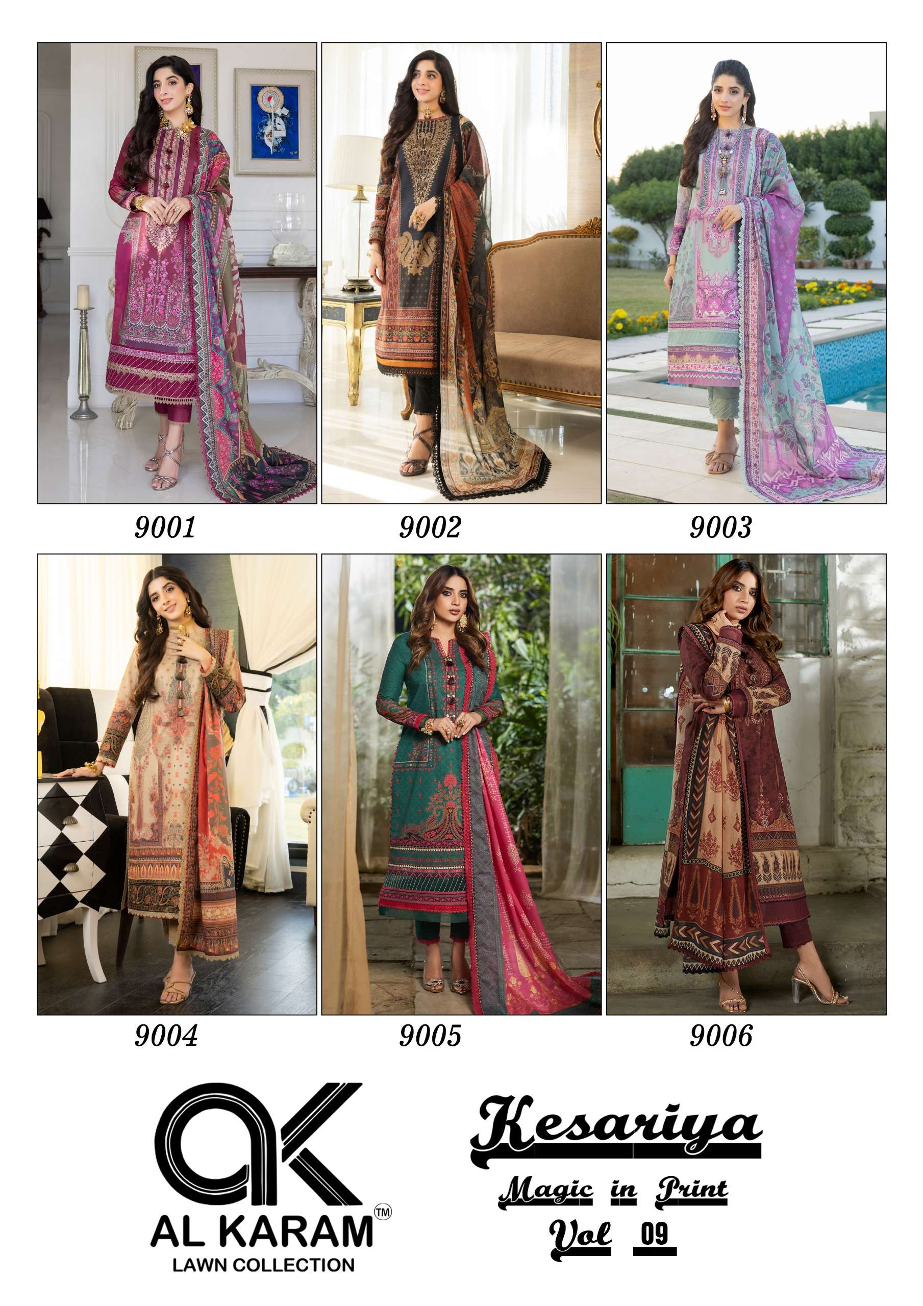 al karam kesariya 9001-9006 series latest designer salwar kameez wholesaler surat gujarat