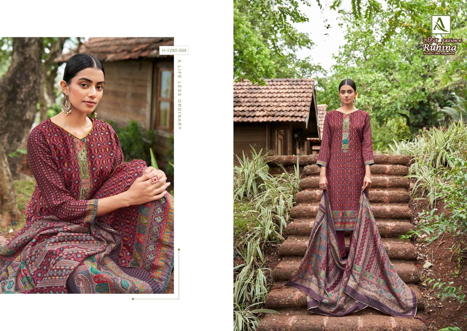 alok suit ruhina edition-6 1280-001-008 series designer fancy salwar kameez wholesaler surat gujarat