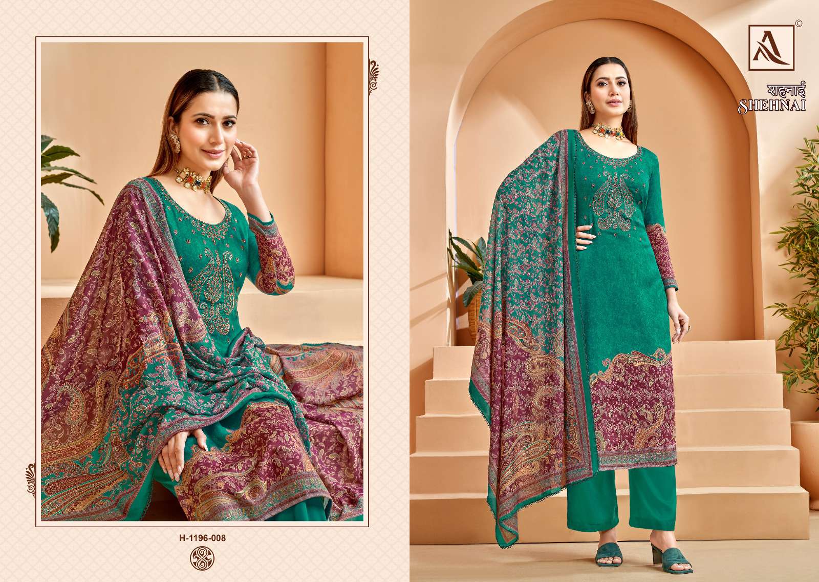 alok suits shehnai designer party wear pure jam digital kashmiri embroidred salwar kameez wholesale dealer surat