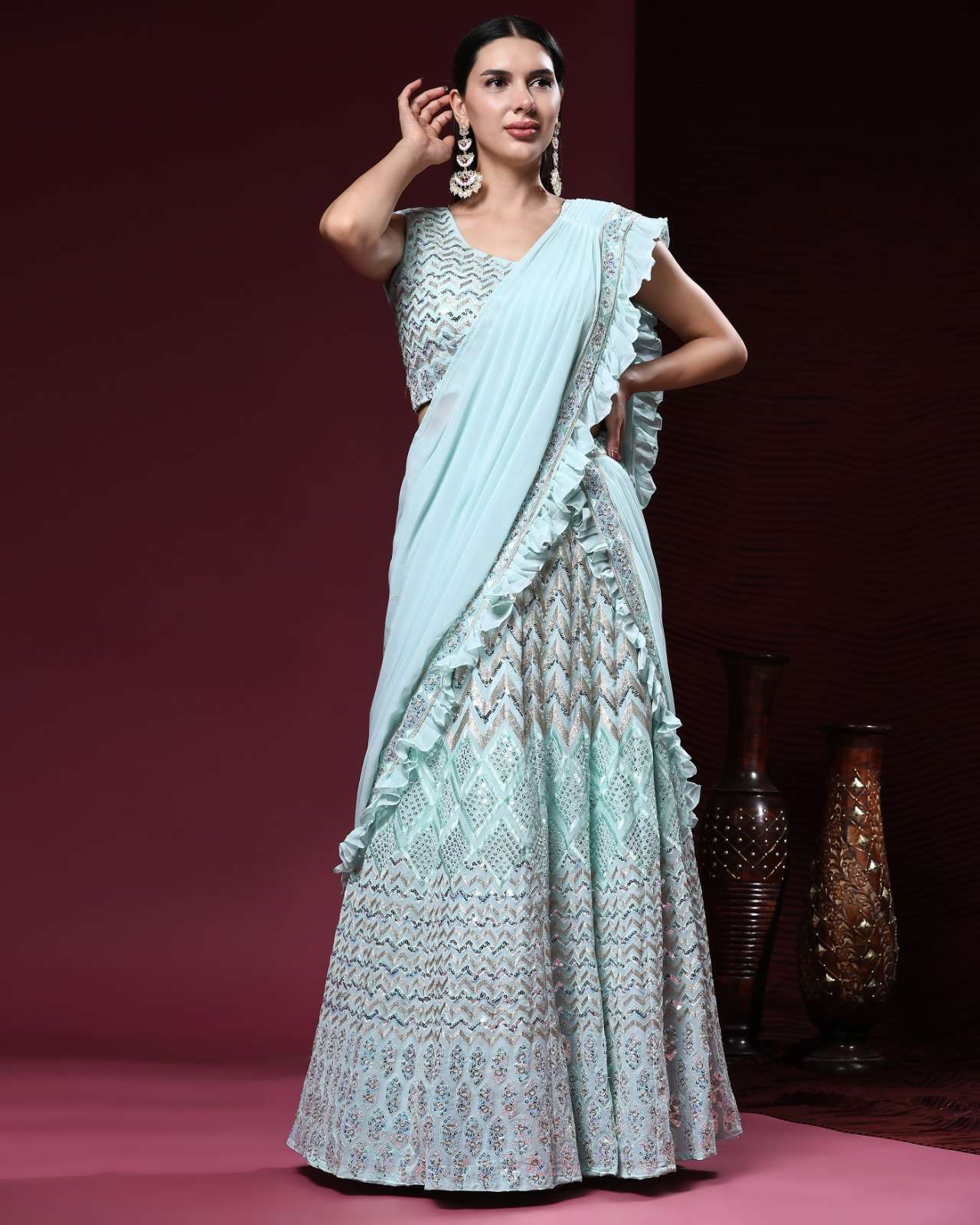 amoha trendz 2008 colours pure viscose georgette party wear lehenga collection wholesale price 