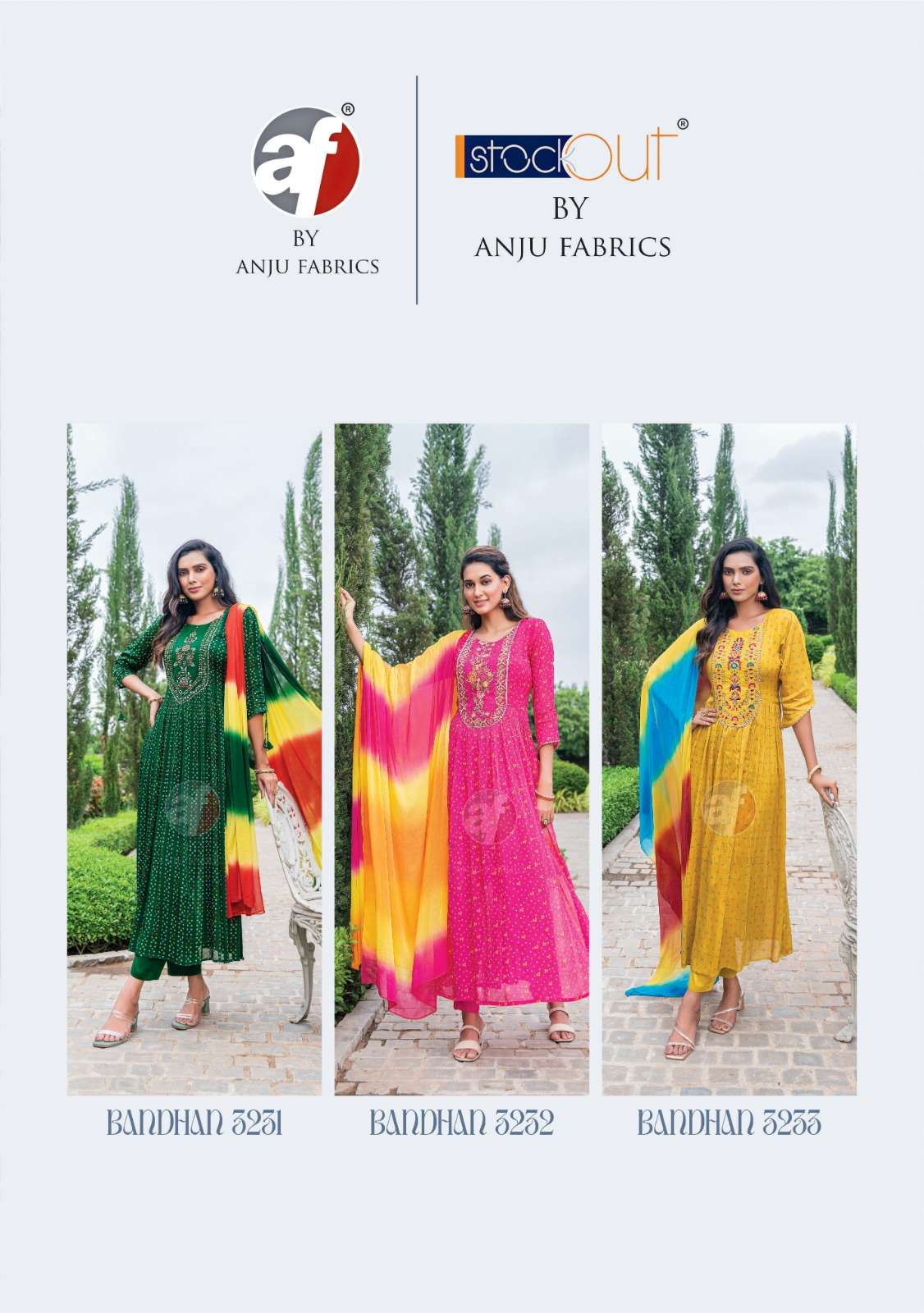anju fabrics bandhan vol-3 3231-3233 series latest designer kurti set wholesaler surat gujarat