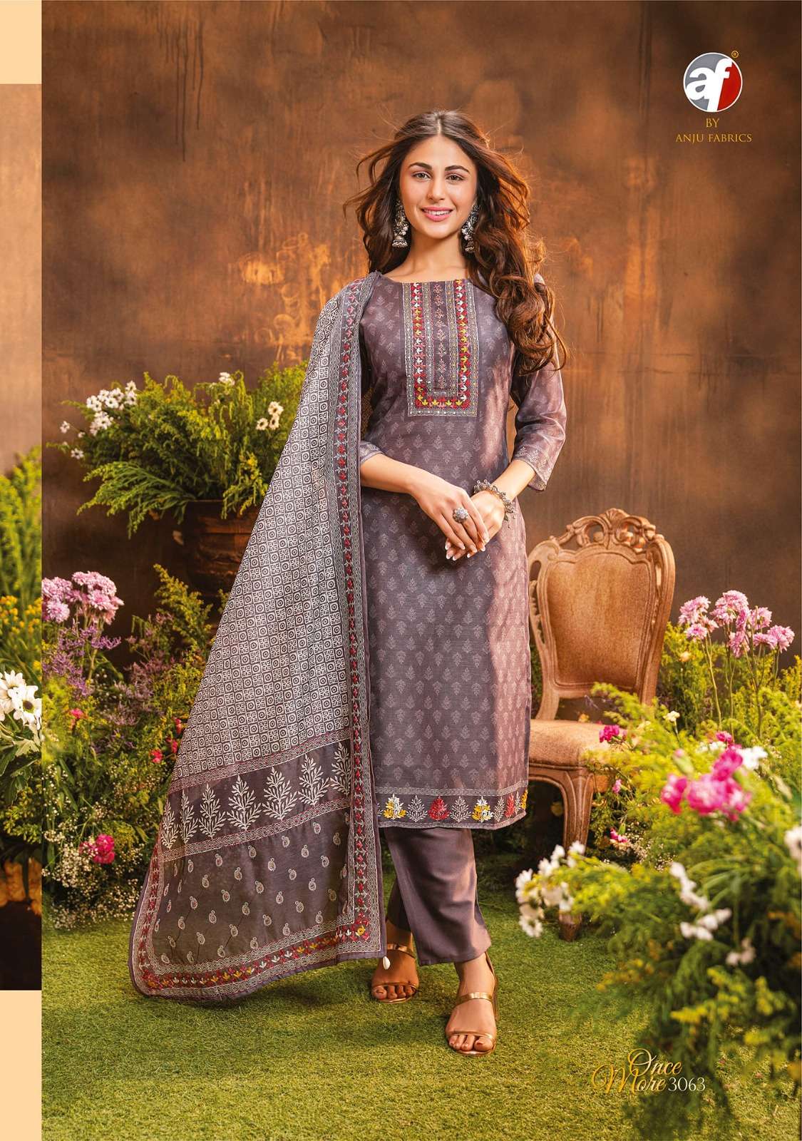 anju fabrics once more vol-2 3061-3066 series designer fancy kurti set wholesaler surat gujarat