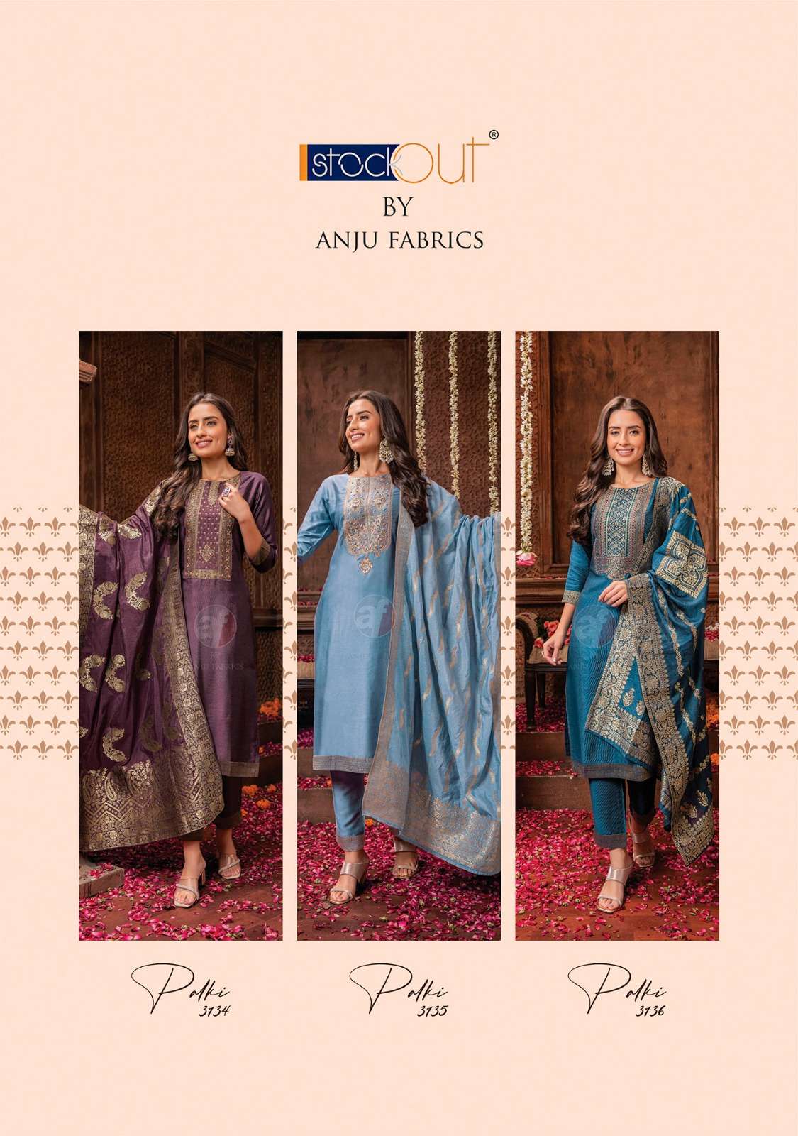 anju fabrics palki vol-3 3131-3136 series viscose designer embroidered collection wholesale price surat