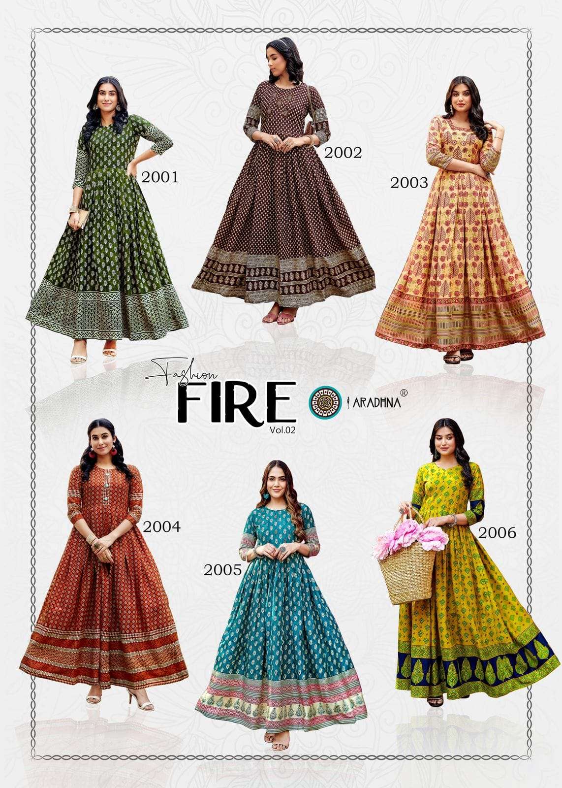 aradhna fashion fire vol-2 2001-2012 series latest designer long kurti wholesaler surat gujarat