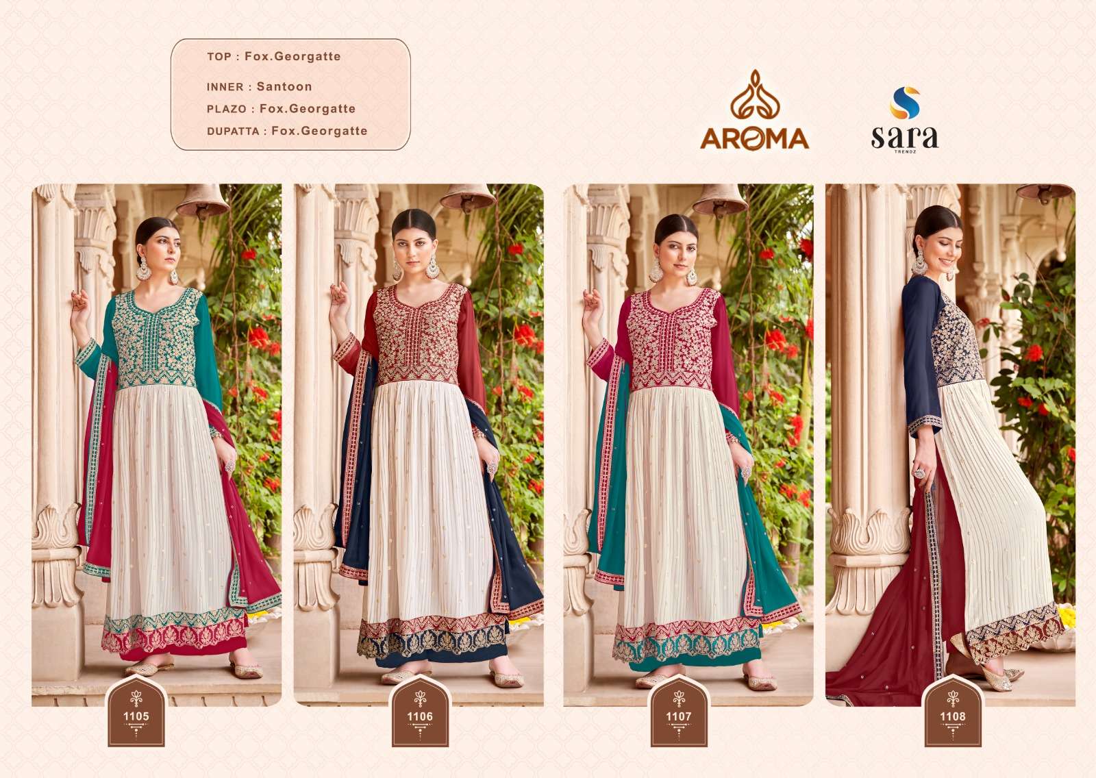 aroma minakari 1105-1108 series designer ready made georgette embroidred salwar kameez wholesale price india 