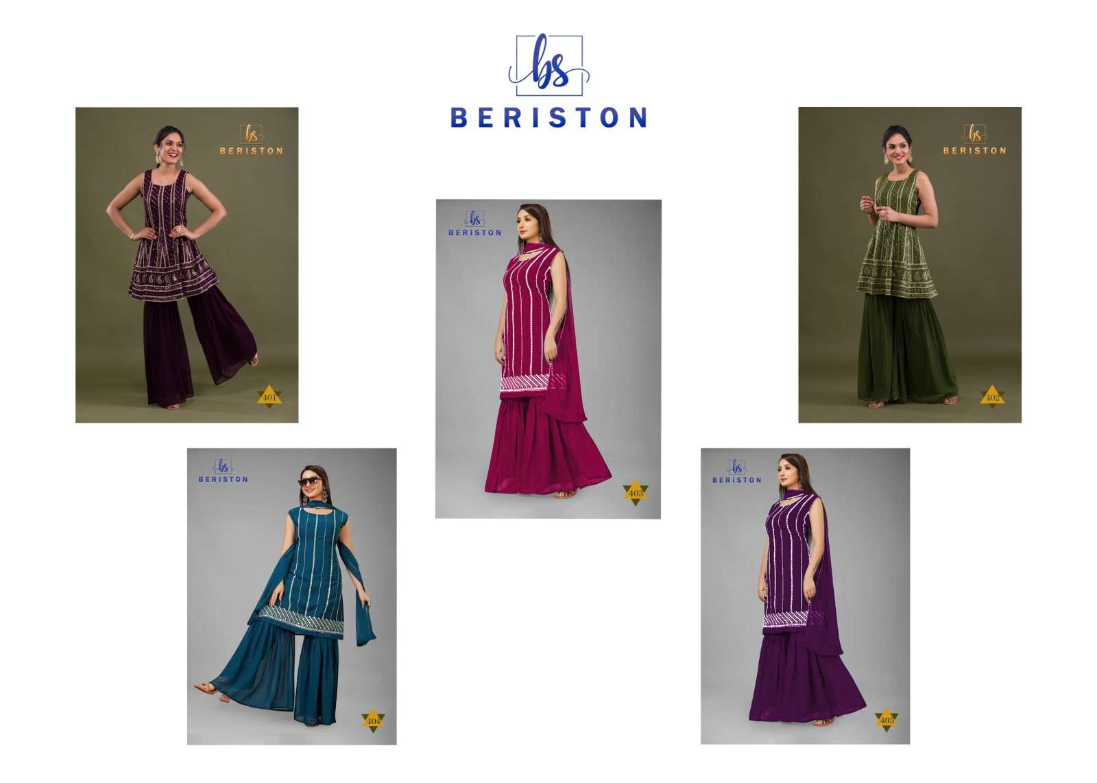 beriston bs vol-4 401-405 series designer readymade salwar kameez wholesaler surat gujarat