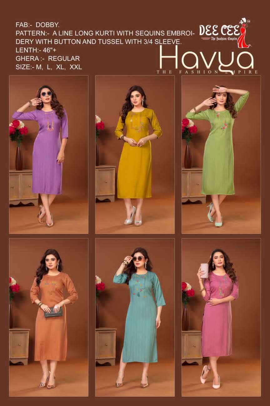 deecee havya 101-106 series latest fancy designer kurti wholesaler surat gujarat