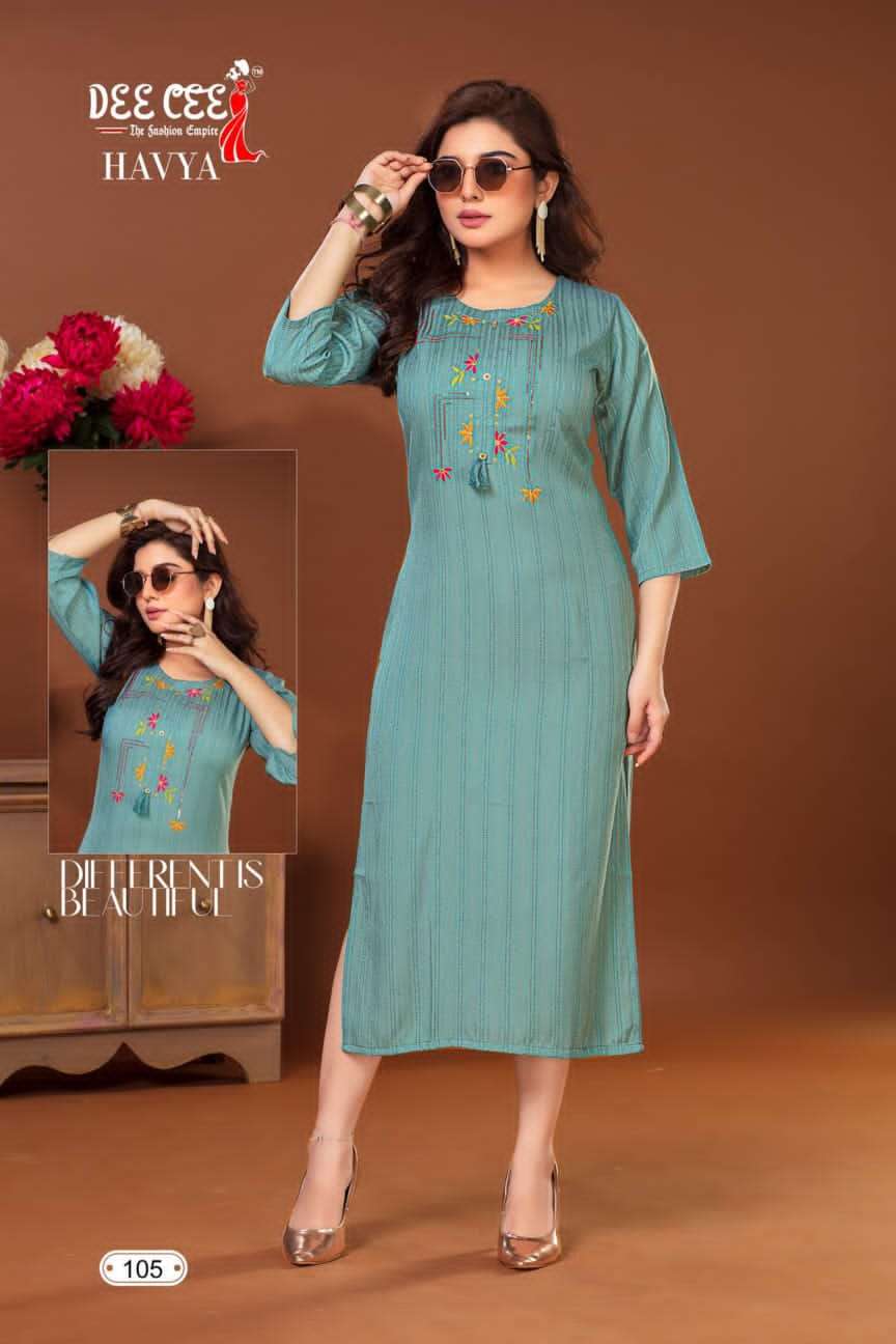 deecee havya 101-106 series latest fancy designer kurti wholesaler surat gujarat