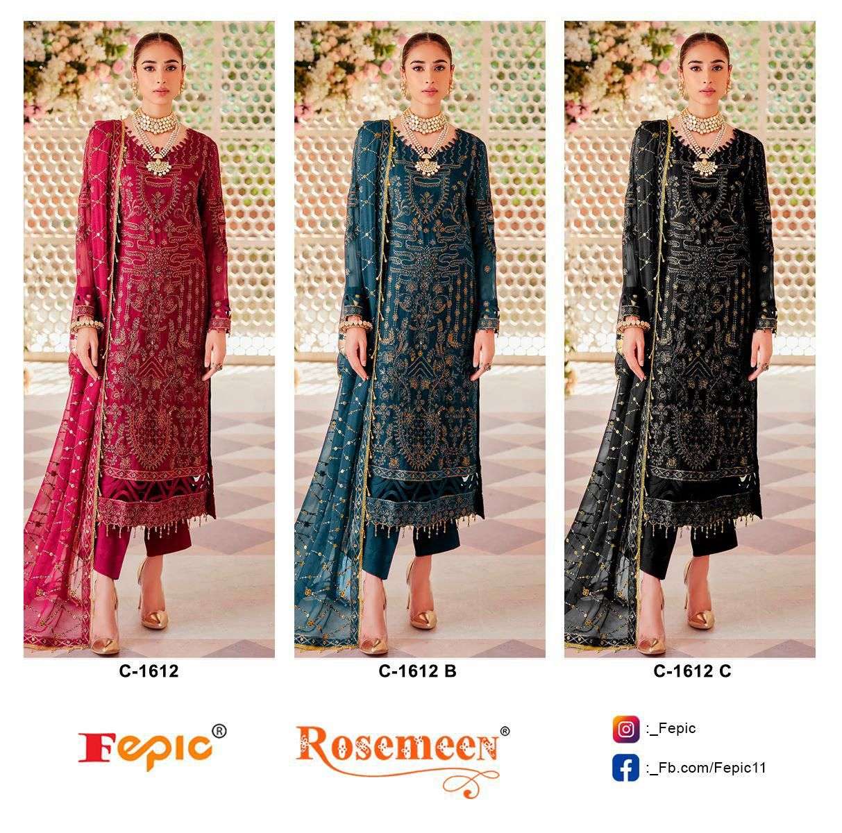 fepic rosemeen 1612 colour series latest designer pakistani salwar kameez wholesaler surat gujarat