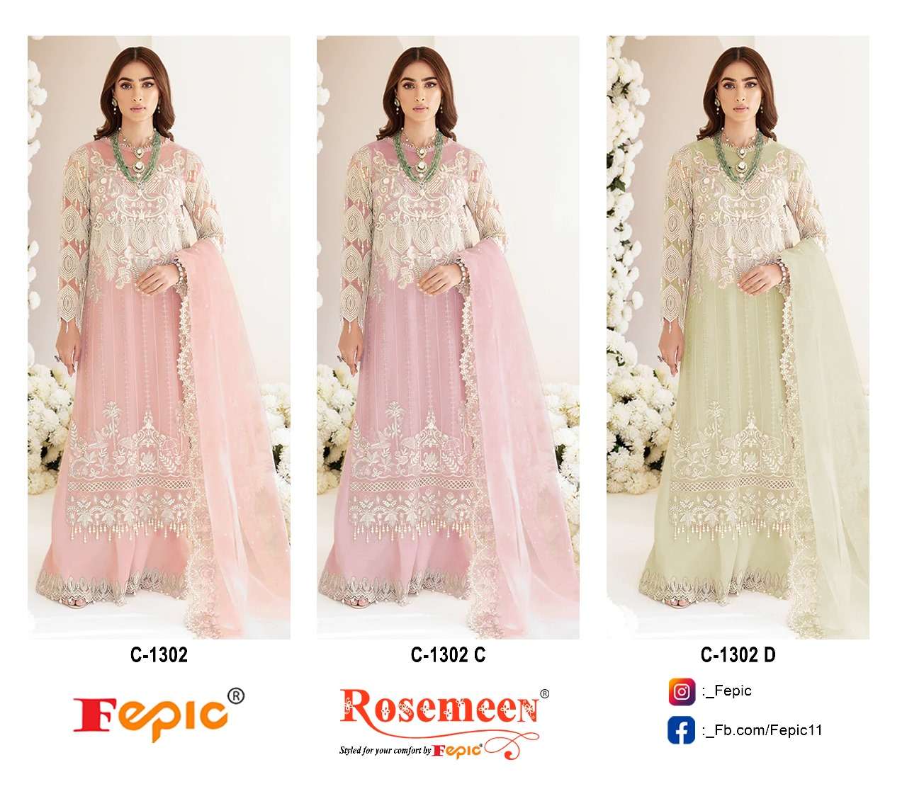 fepic rosemeen 1302 series latest designer pakistani salwar kameez wholesaler surat gujarat