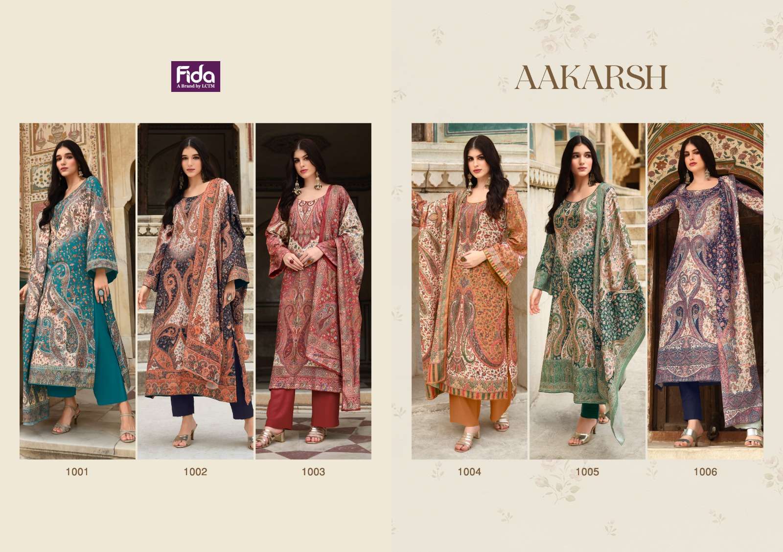 fida aakarsh 1001-1006 series latest designer salwar kameez wholesaler surat gujarat