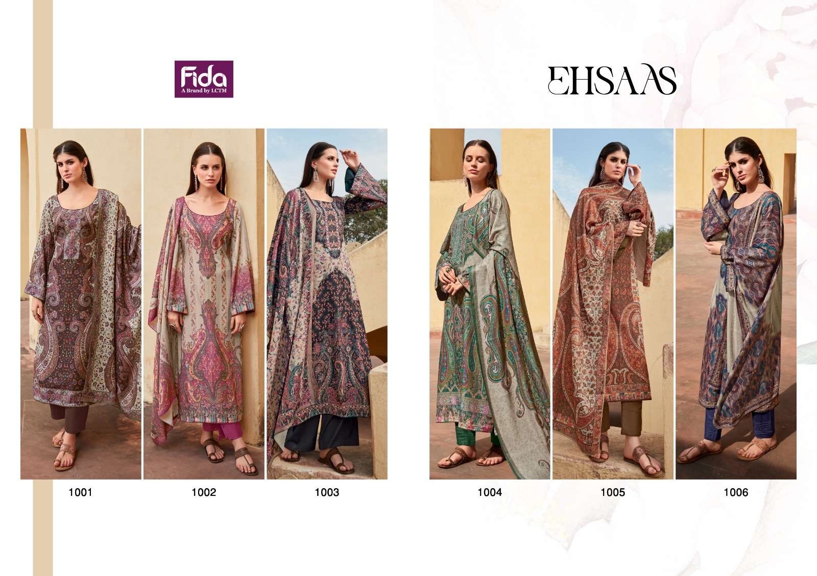 fida ehsaas 1001-1006 series latest fancy wedding salwar kameez wholesaler surat gujarat