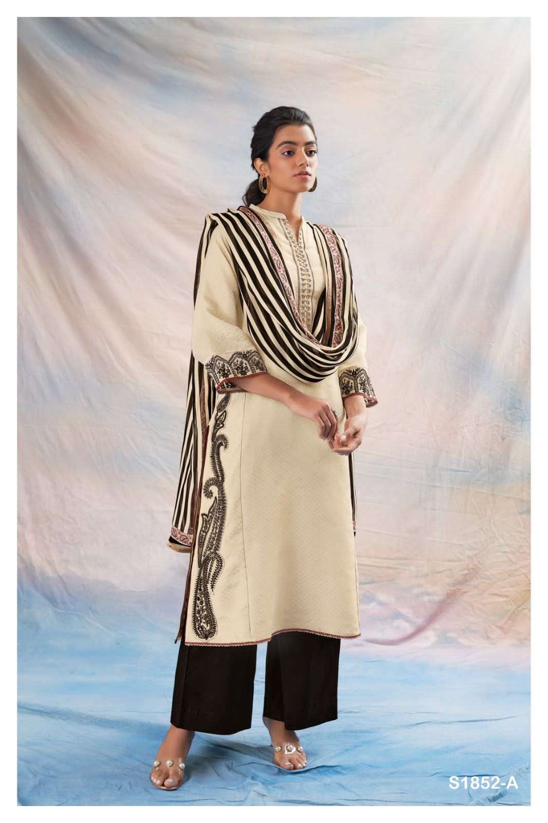 ganga fiona 1852 premium silk jaqaurd fancy unstich dress material collection wholesale price 