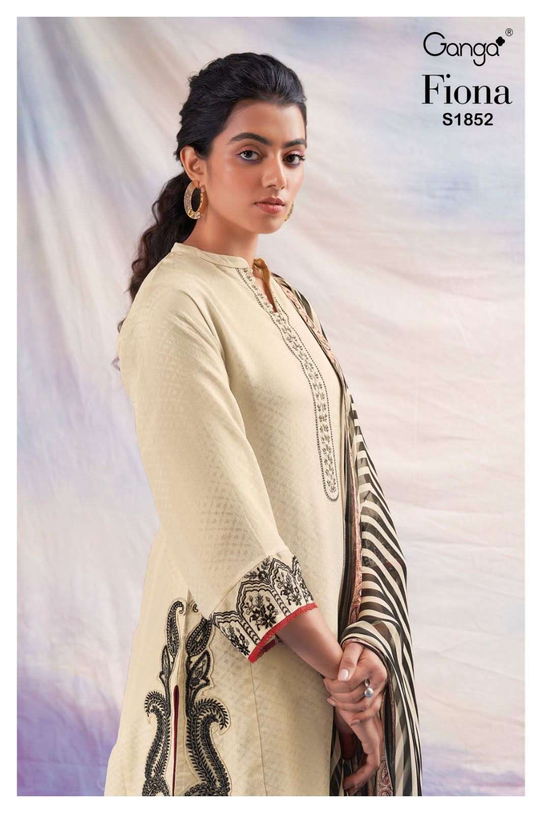 ganga fiona 1852 premium silk jaqaurd fancy unstich dress material collection wholesale price 