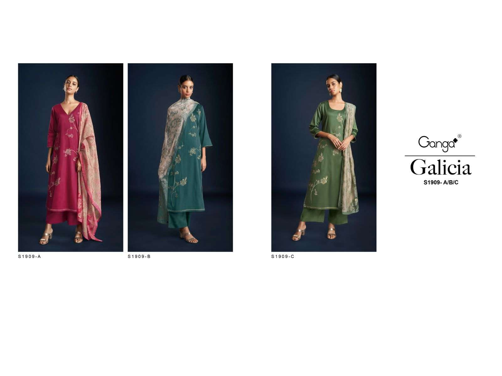 ganga galicia 1909 colour series designer pakistani salwar kameez wholesaler surat gujarat