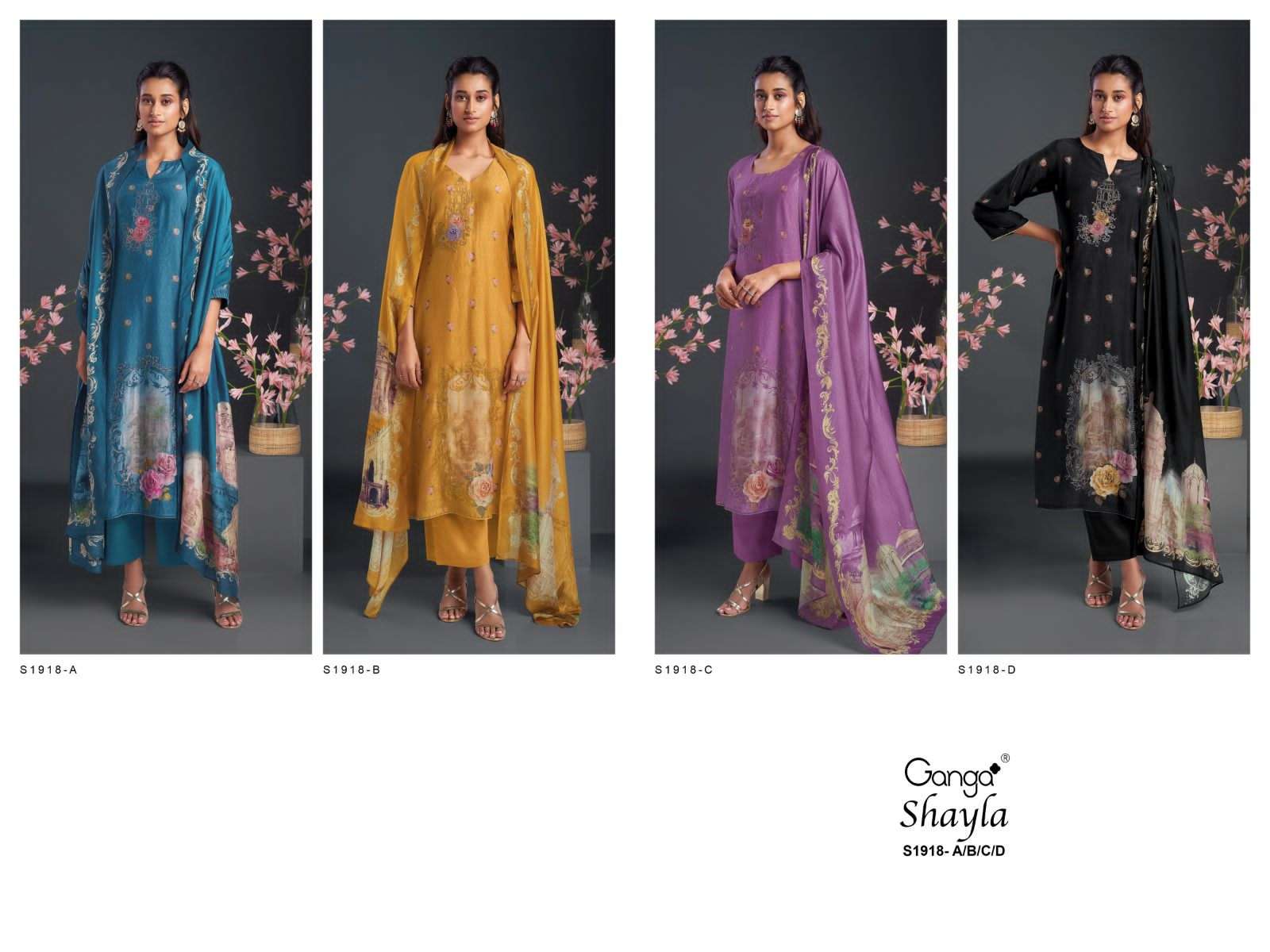 ganga shayla 1918 colour series trendy pakistani salwar kameez wholesaler surat gujarat