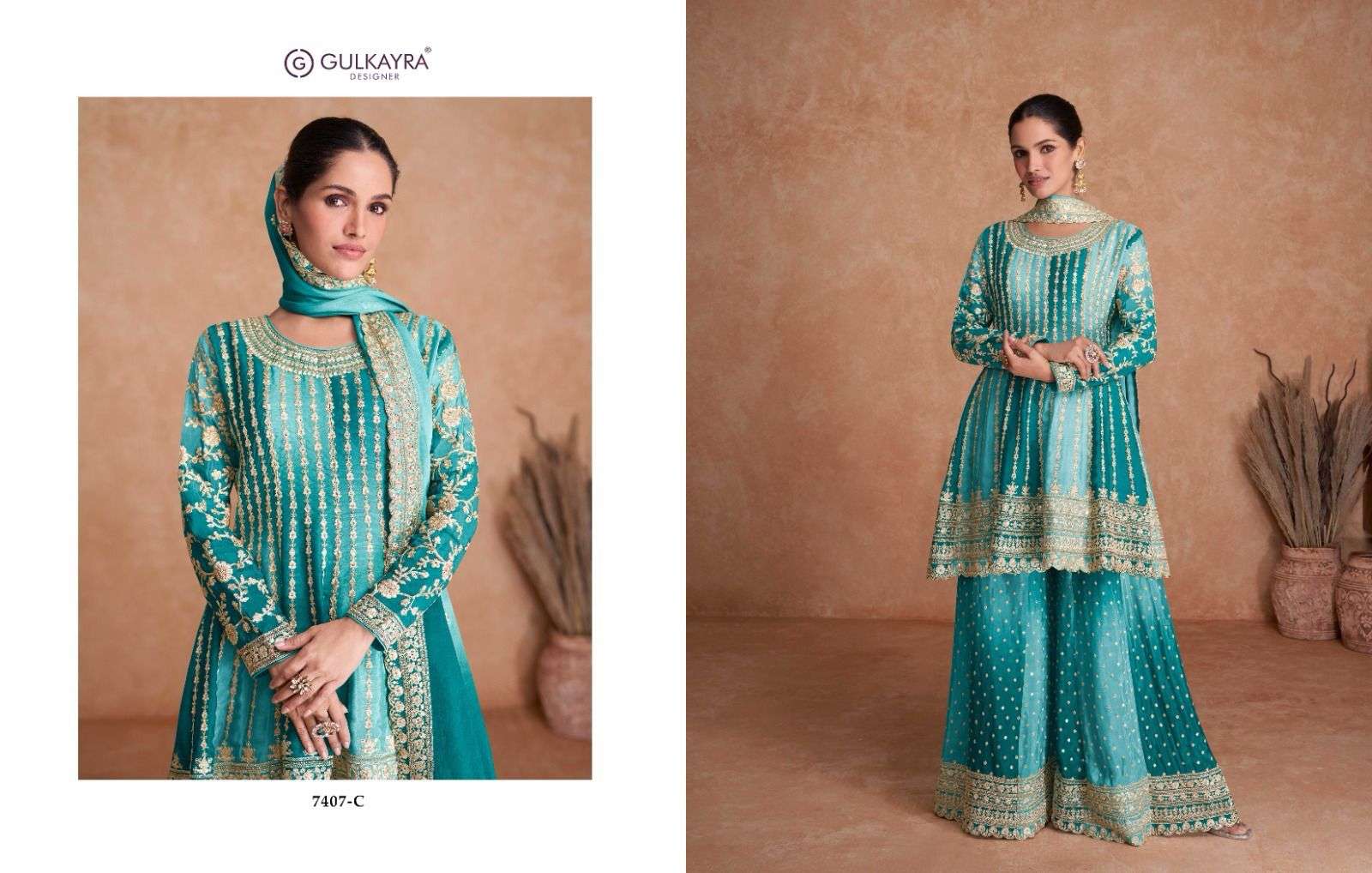 gulkayra vaani vol 2 7407 colour series real chinnon designer party wear salwar kameez wholesale dealer surat