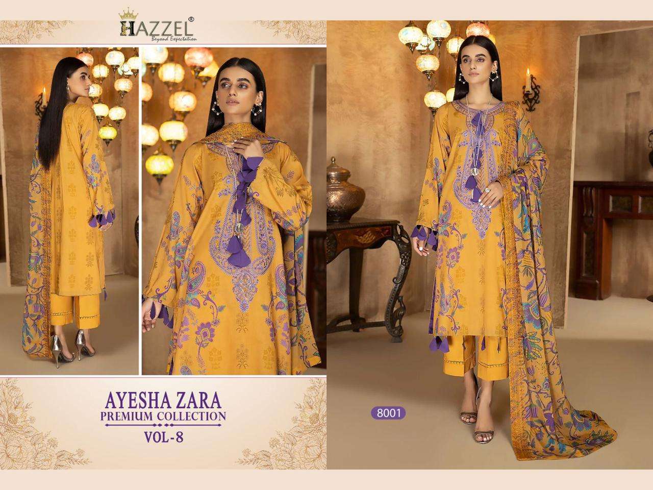 hazzel ayesha zara premium collections vol-8 8001-8002 series latest pakistani salwar kameez wholesaler surat gujarat