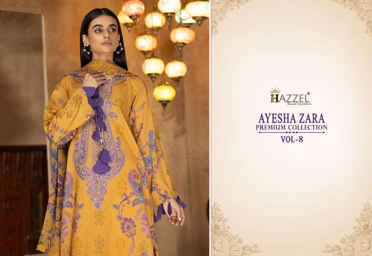 hazzel ayesha zara premium collections vol-8 8001-8002 series latest pakistani salwar kameez wholesaler surat gujarat