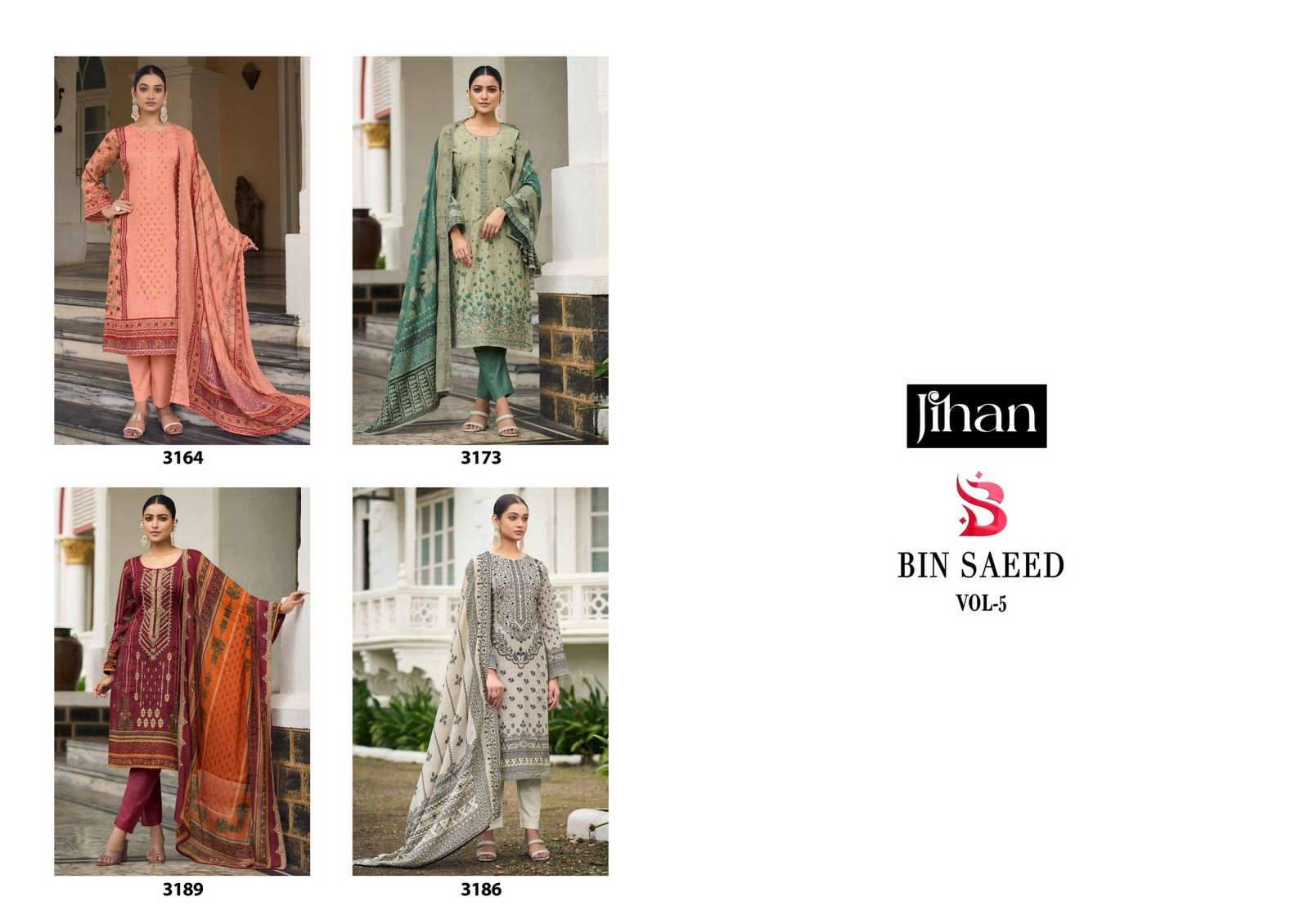 jihan bin saeed lawn collection vol-5 designer pakistani salwar kameez wholesaler surat gujarat