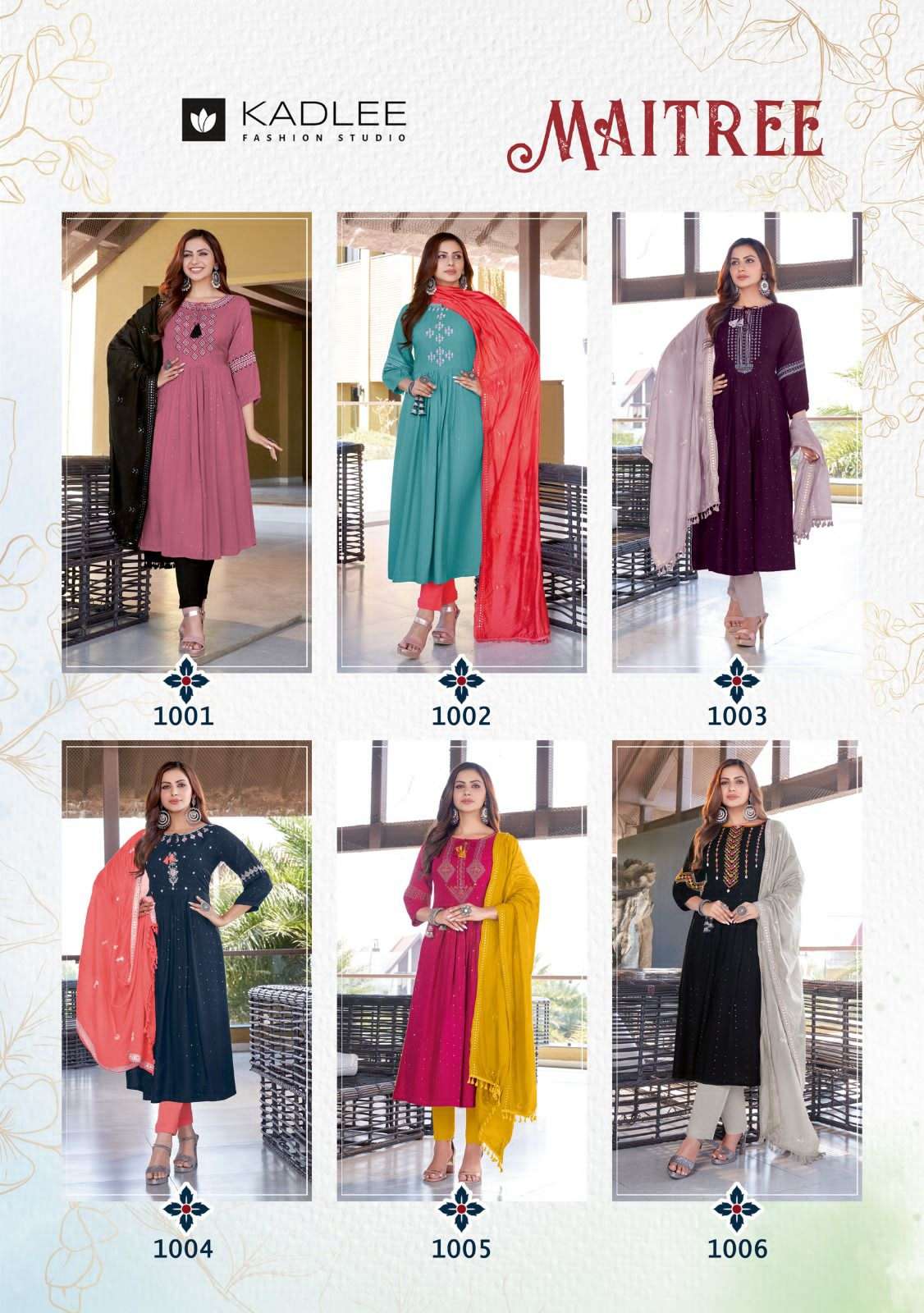 kadlee maitree 1001-1006 series latest designer fancy kurti set wholesaler surat gujarat