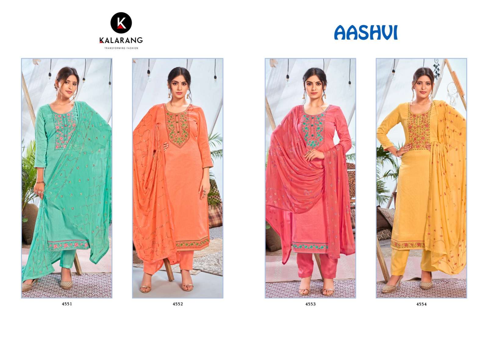 kalarang by aashvi 4551-4554 series weaving silk with work suits catalogue wholesale dealer surat