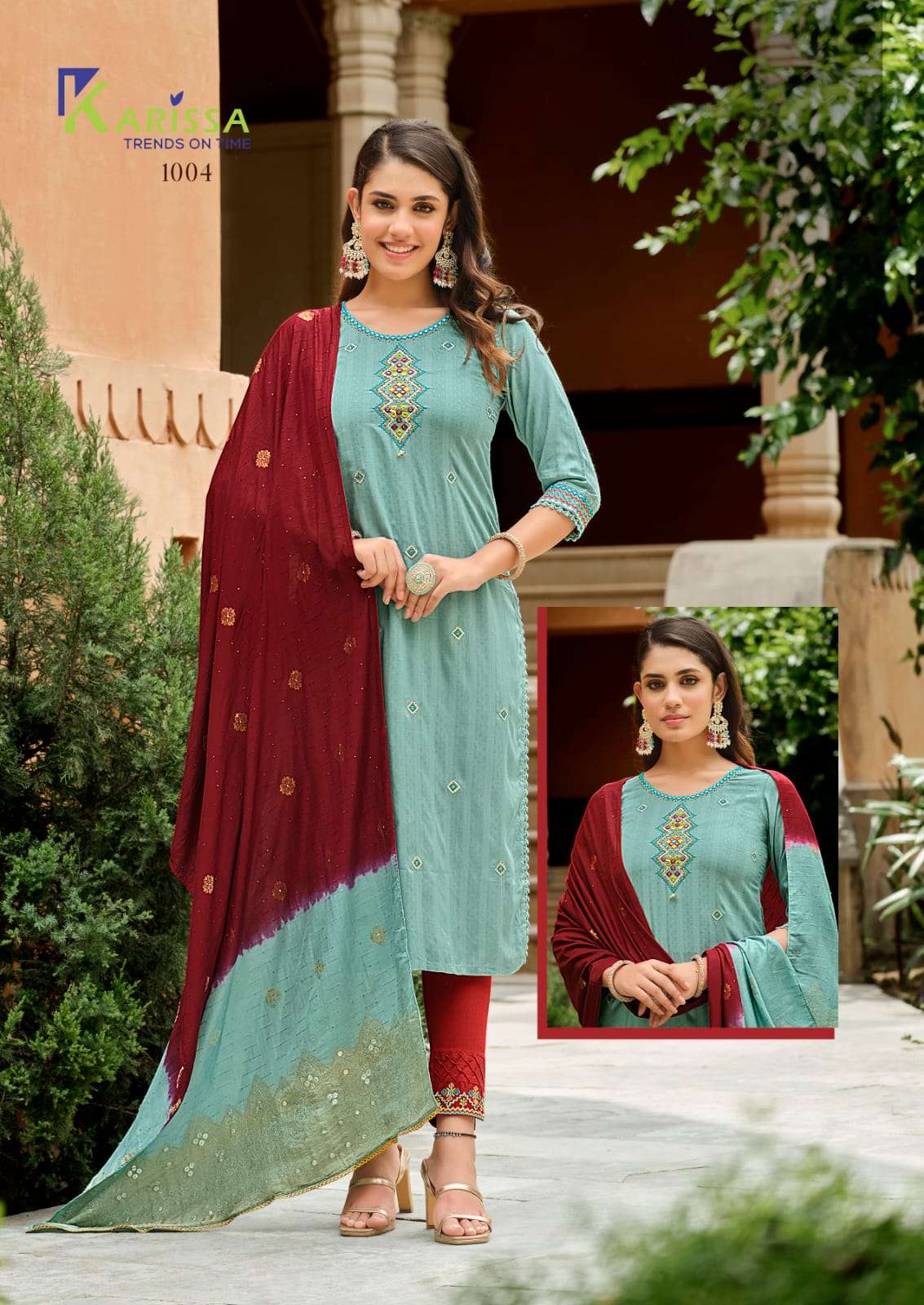 karissa trends anushka 1001-1006 series latest designer kurti set wholesaler surat gujarat